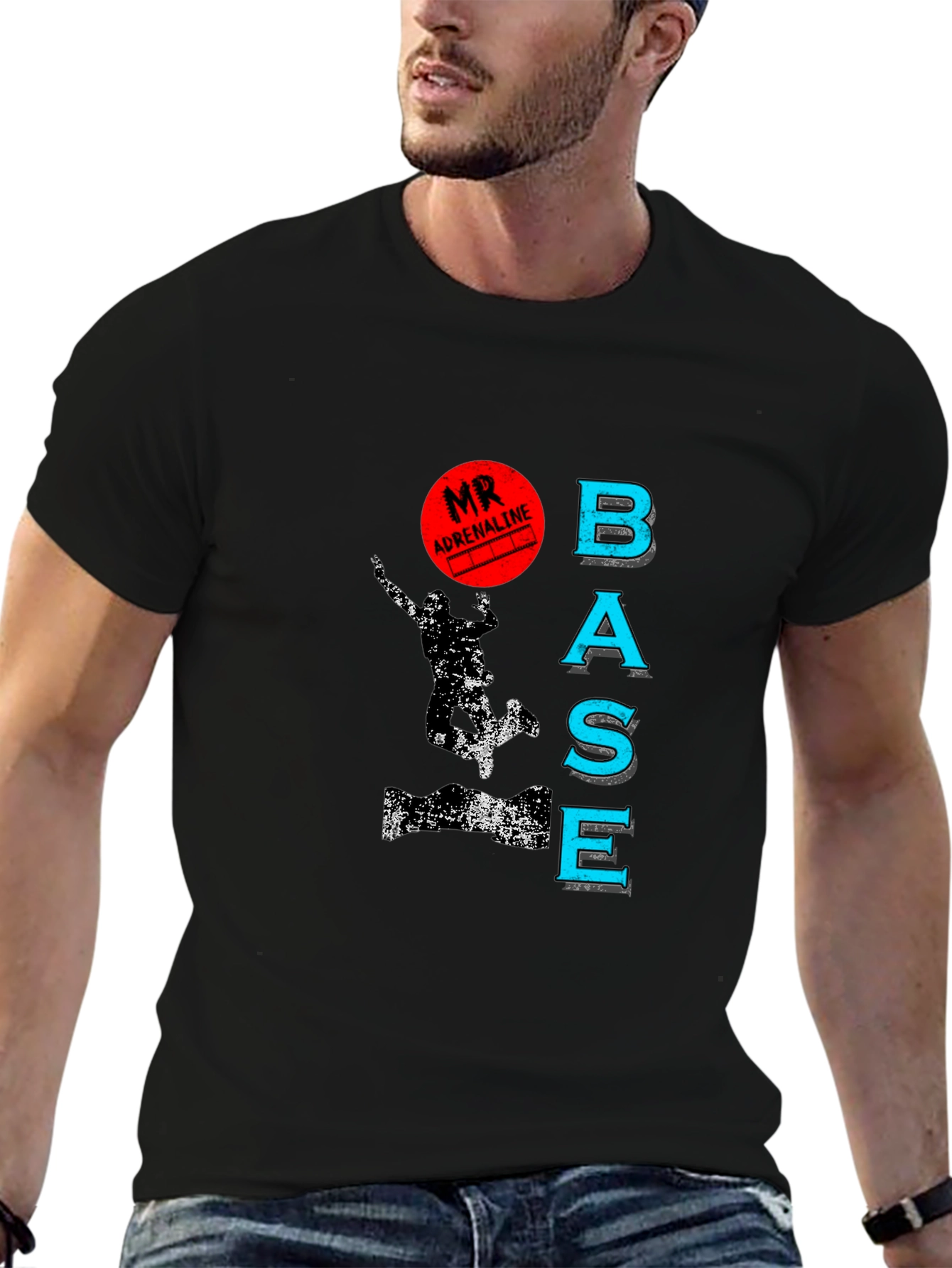 Mr. Adrenaline BASE Jump Black Graphic Tee