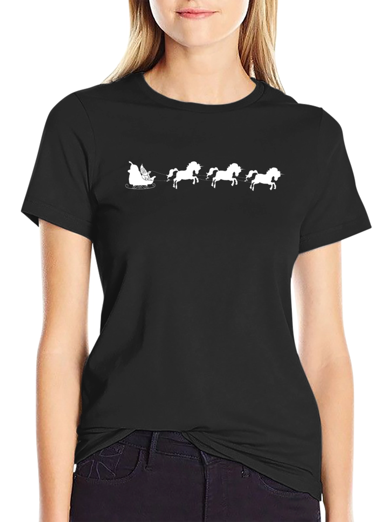Pixel Santa & Reindeer Black T-Shirt