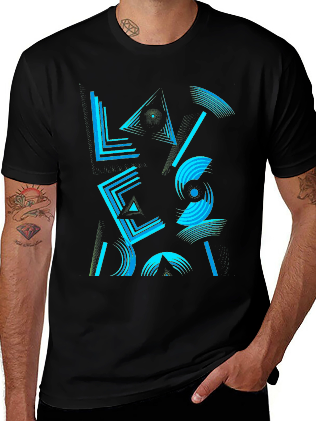 Geometric Graphic Print Mens Black T-Shirt