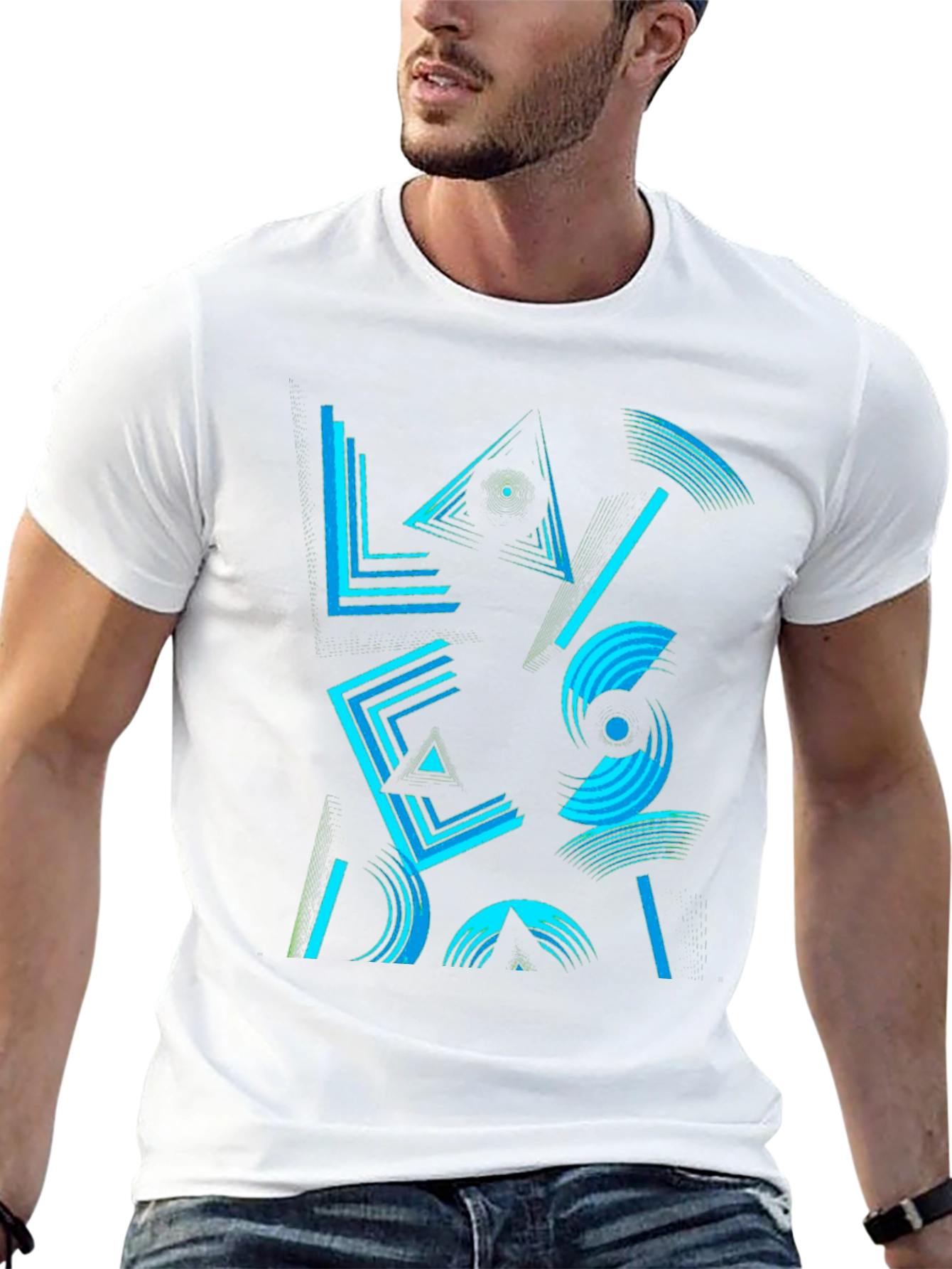 Geometric Graphic Print Mens Black T-Shirt