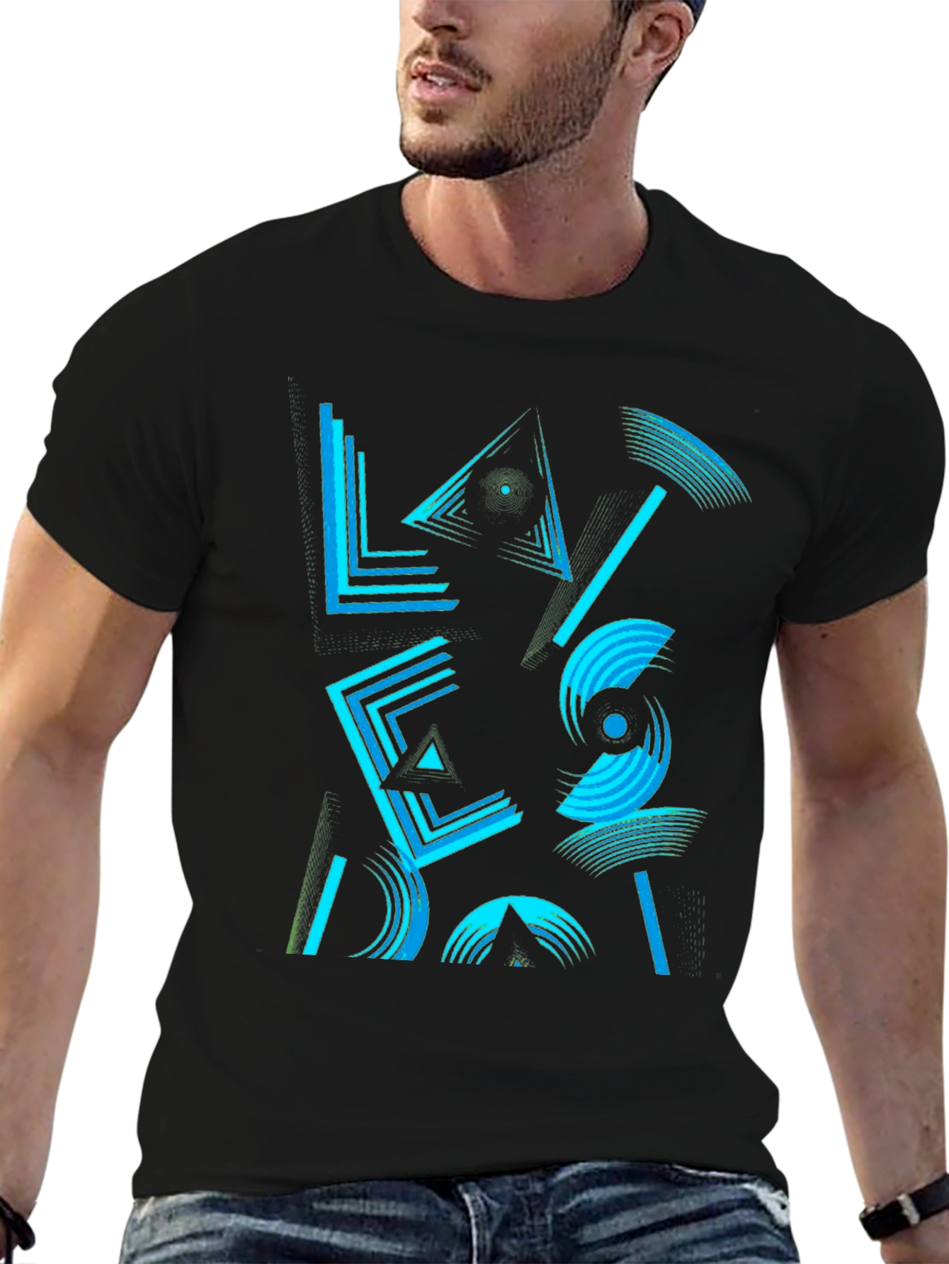 Geometric Graphic Print Mens Black T-Shirt