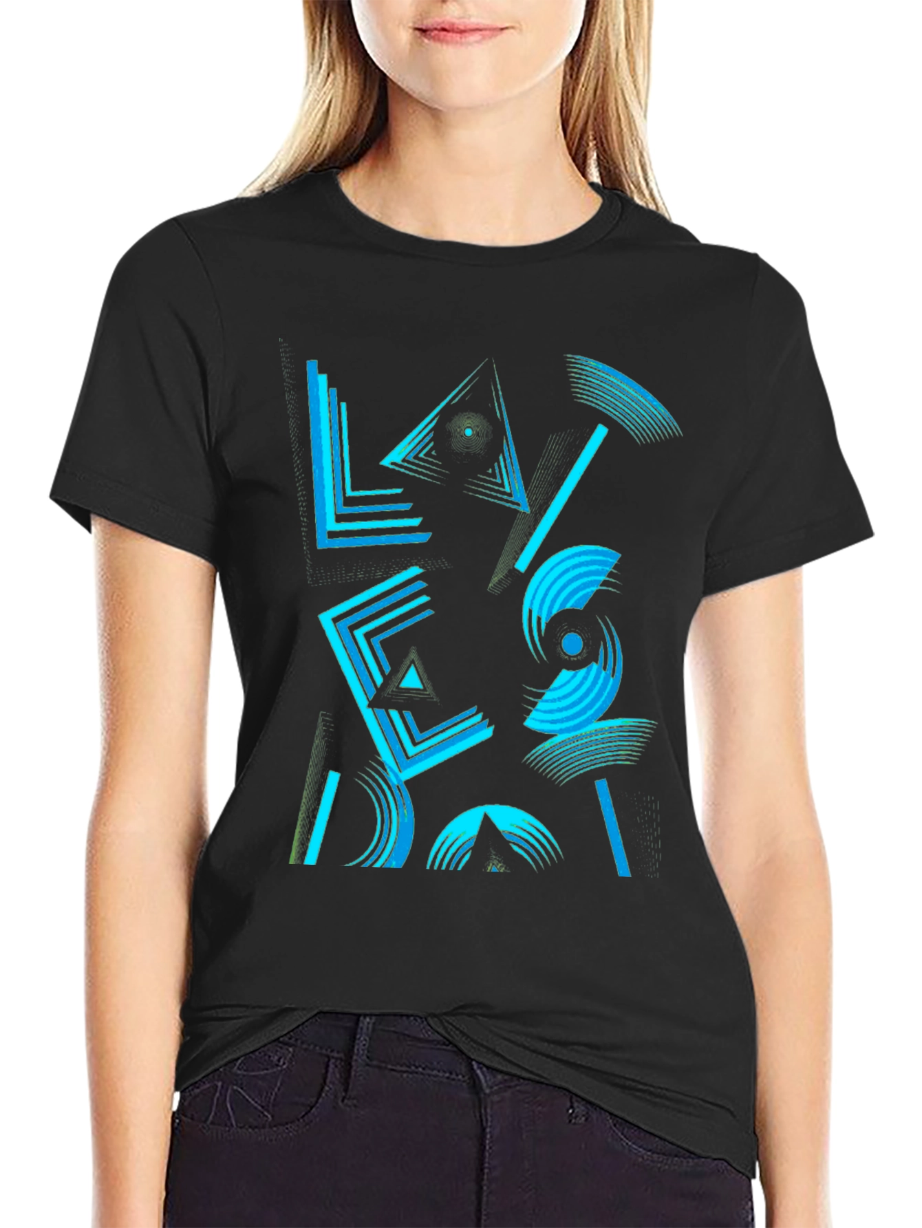 Geometric Graphic Print Mens Black T-Shirt