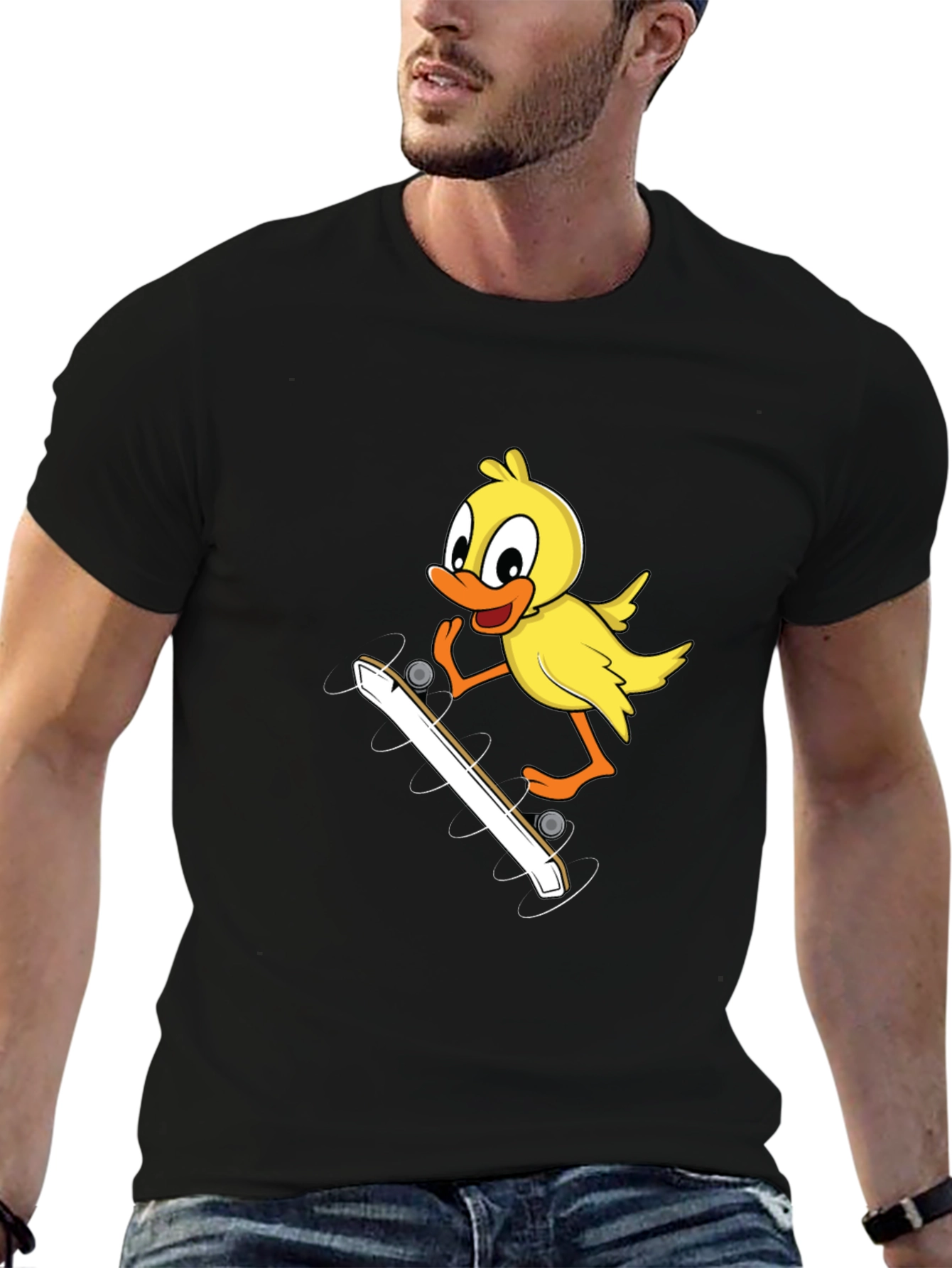 Duck Skateboarder Graphic Tee - Black Cotton Blend