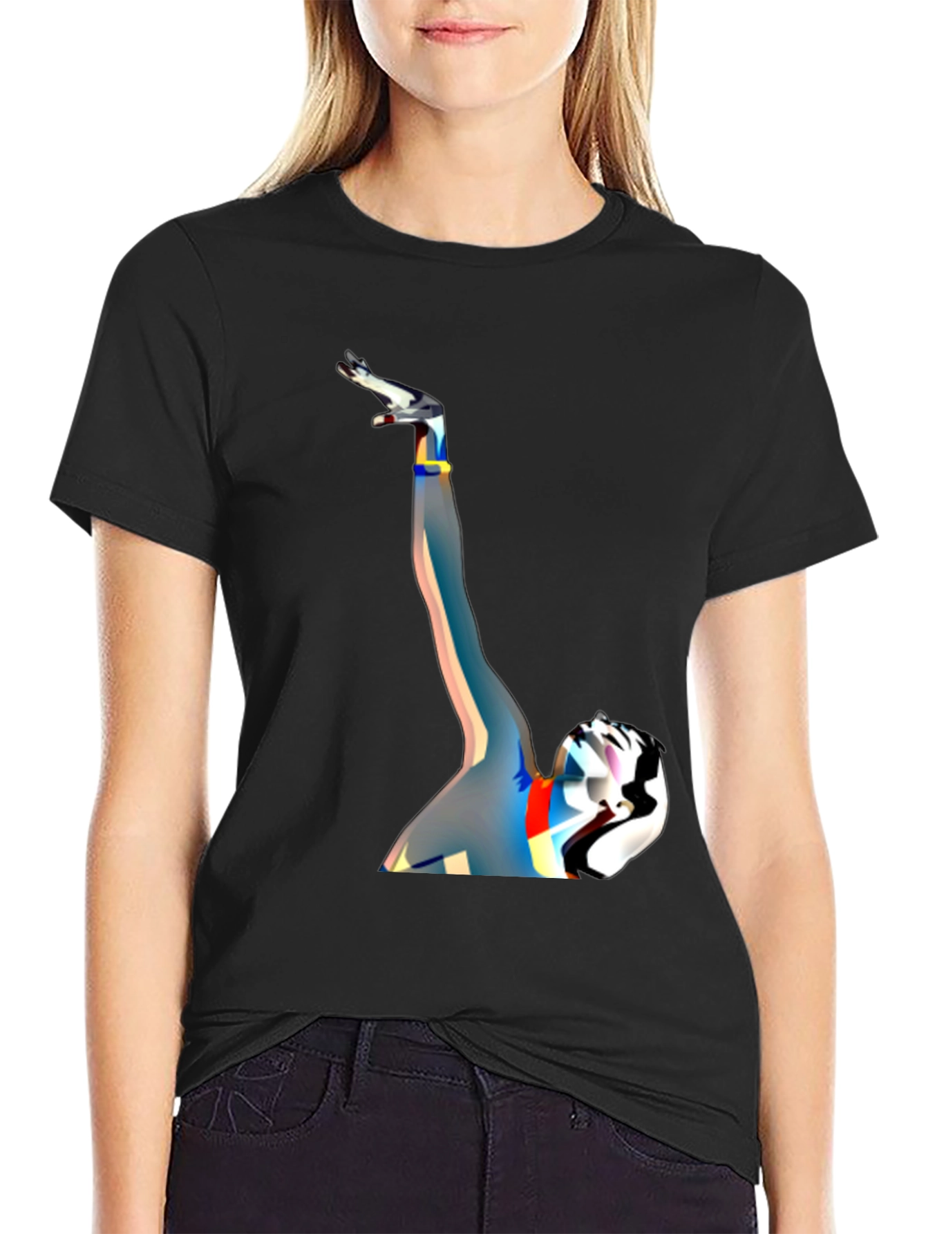 Abstract Art Graphic Tee - Black Cotton Blend
