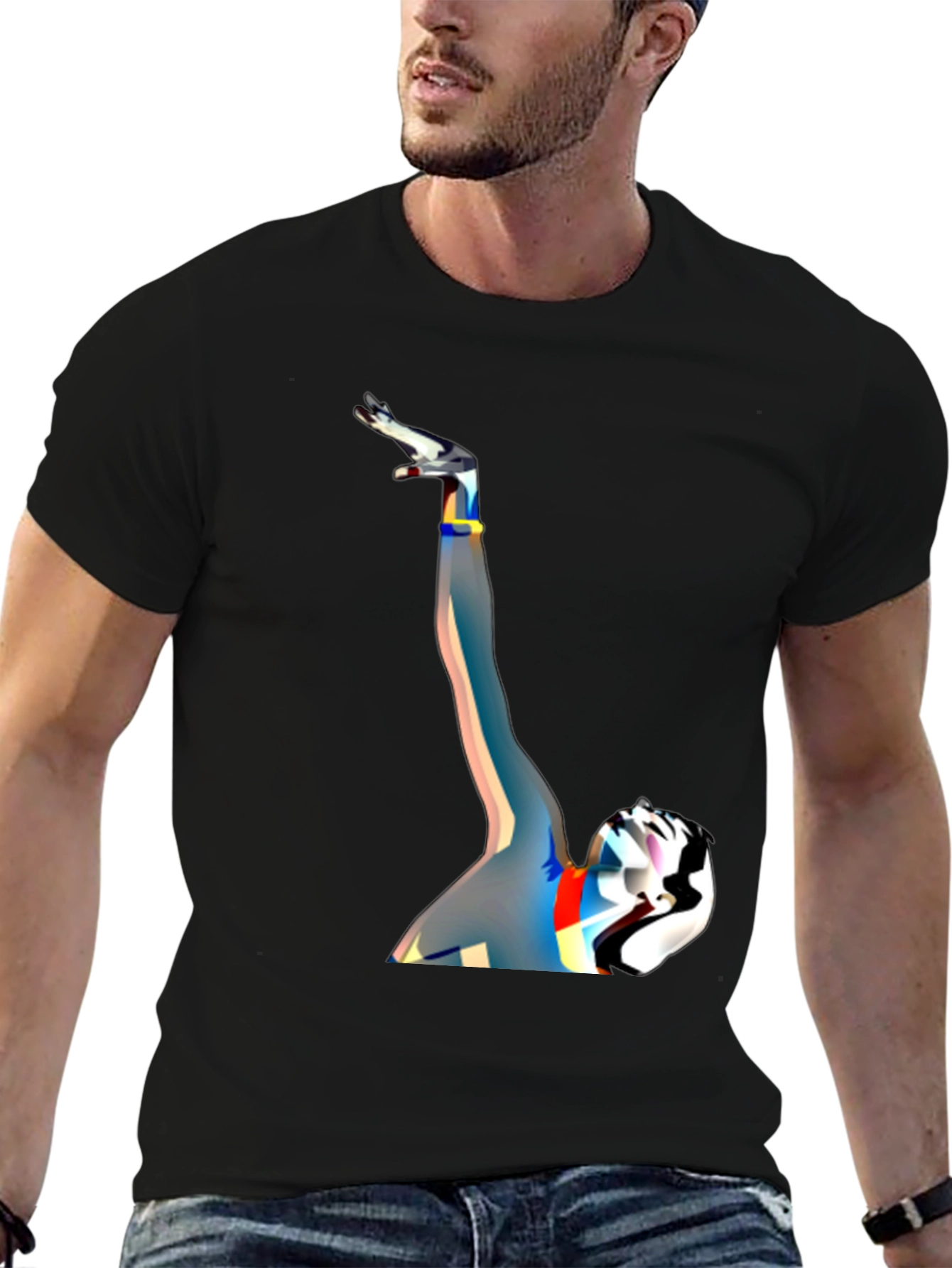 Abstract Art Graphic Tee - Black Cotton Blend