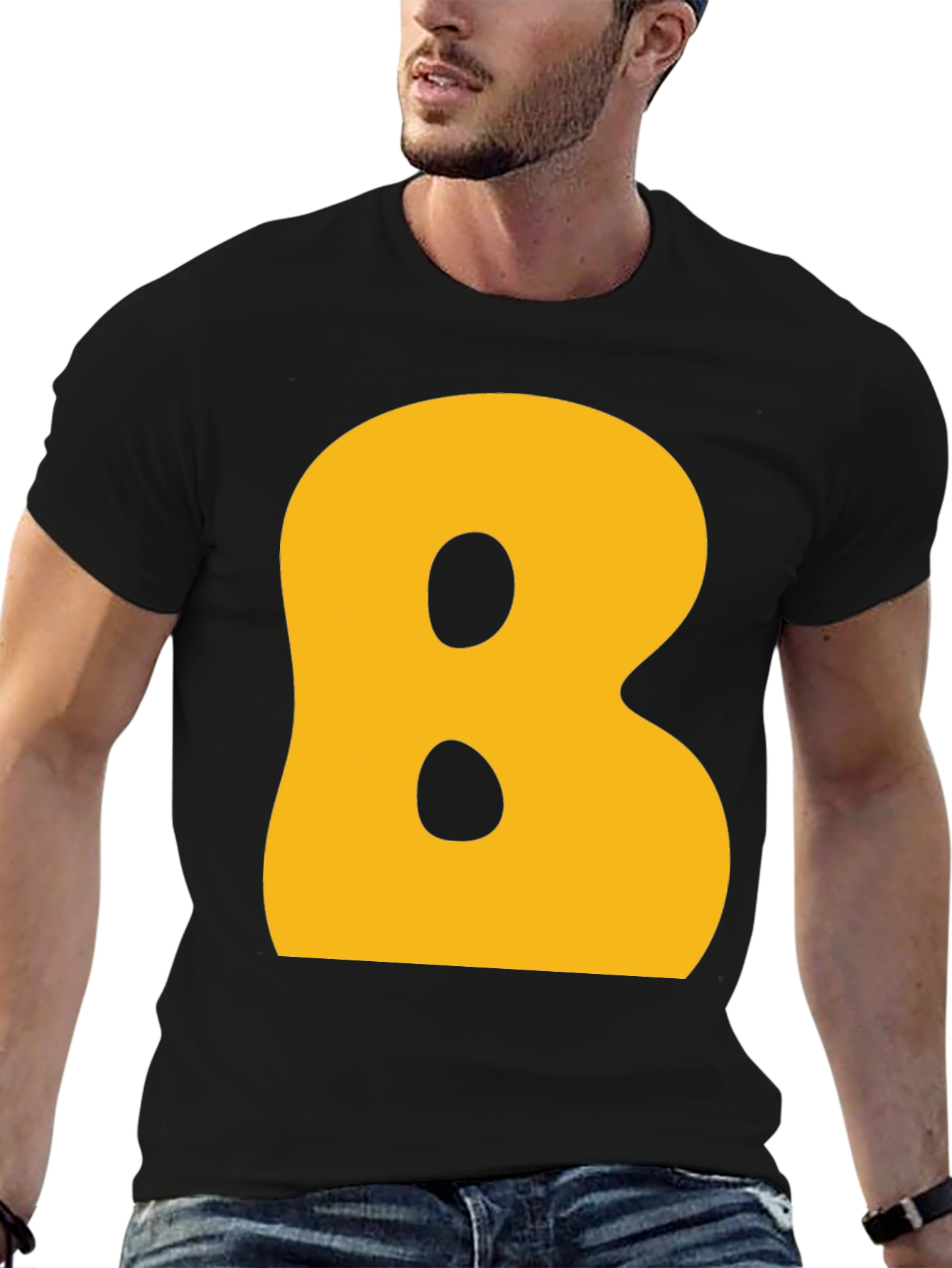 Letter B Graphic T-Shirt - Black Cotton Blend