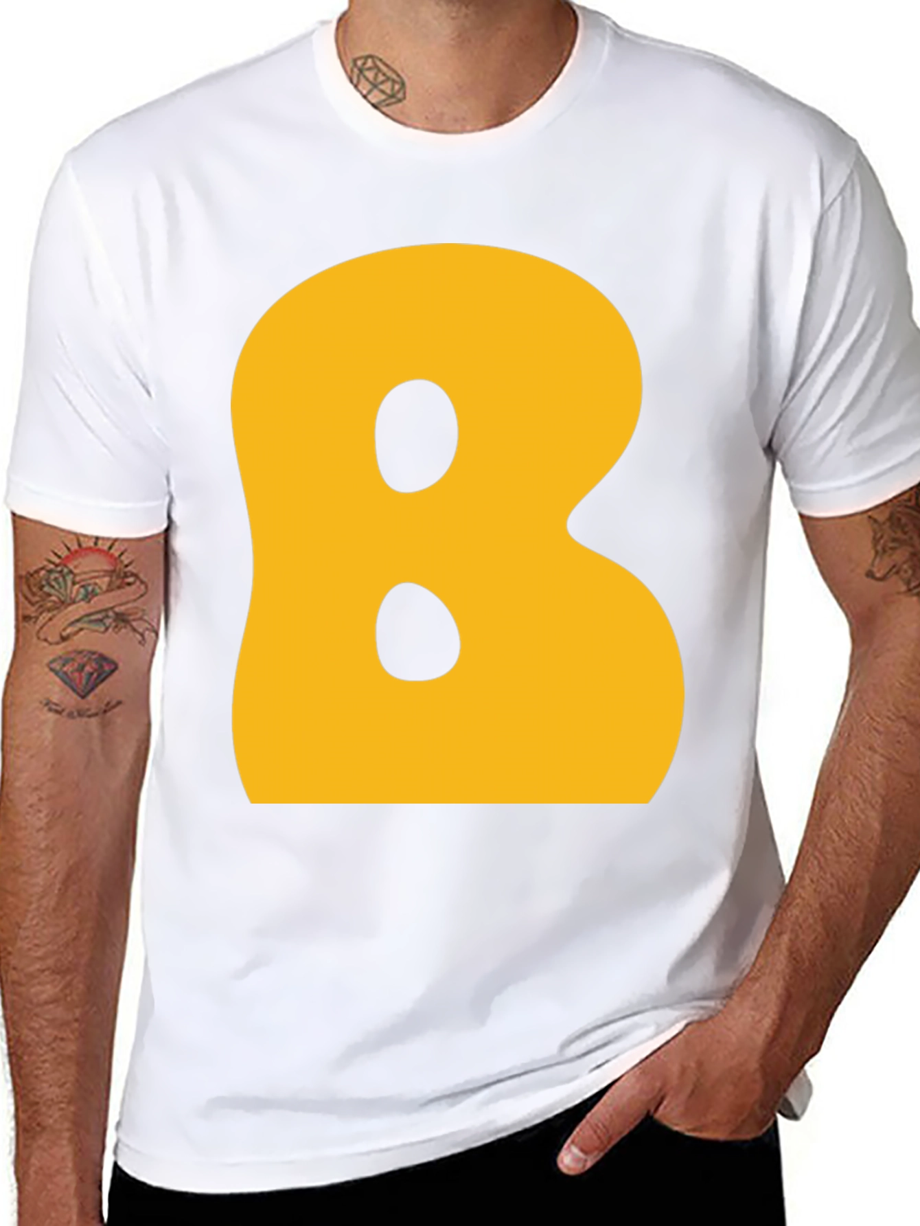 Letter B Graphic T-Shirt - Black Cotton Blend