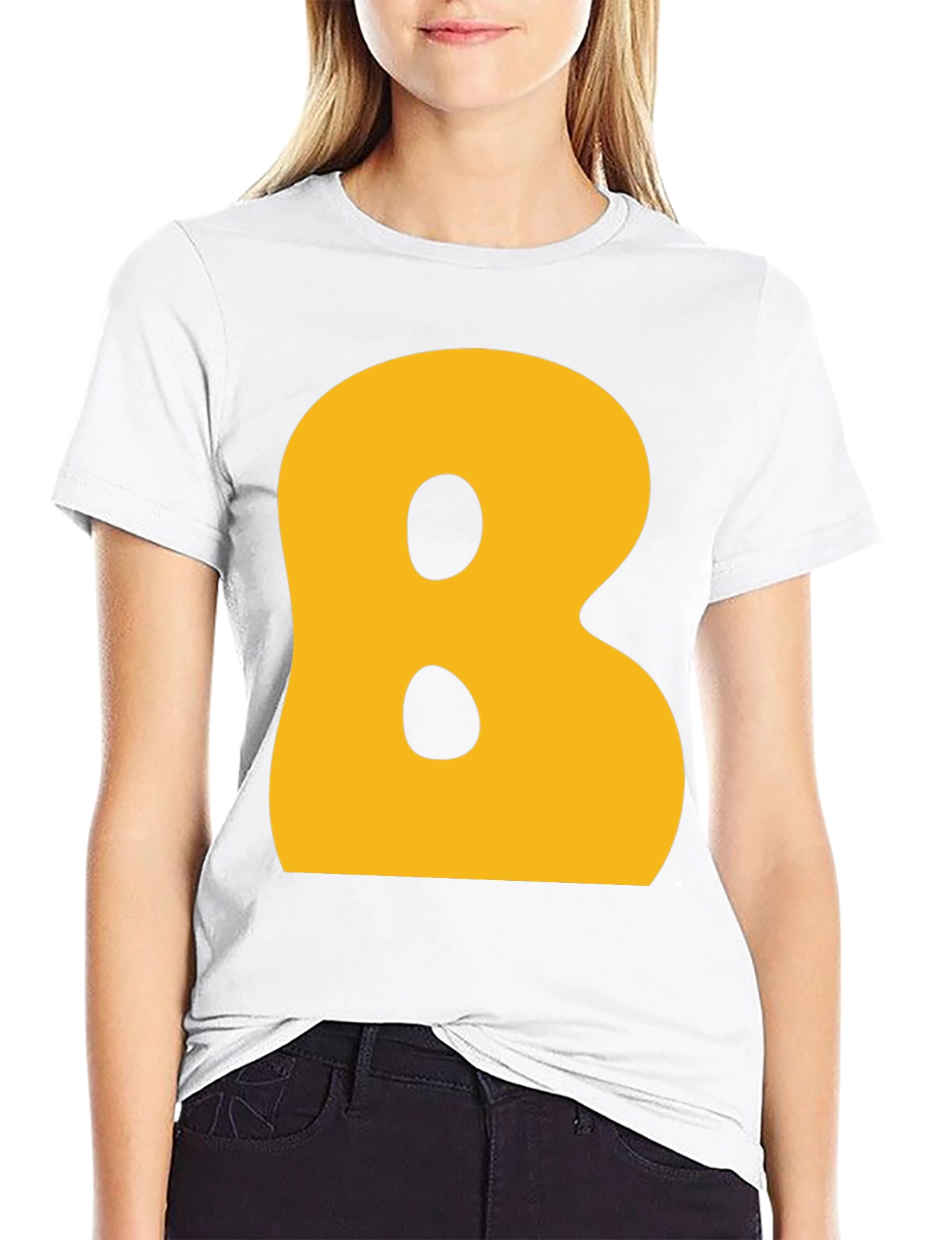 Letter B Graphic T-Shirt - Black Cotton Blend