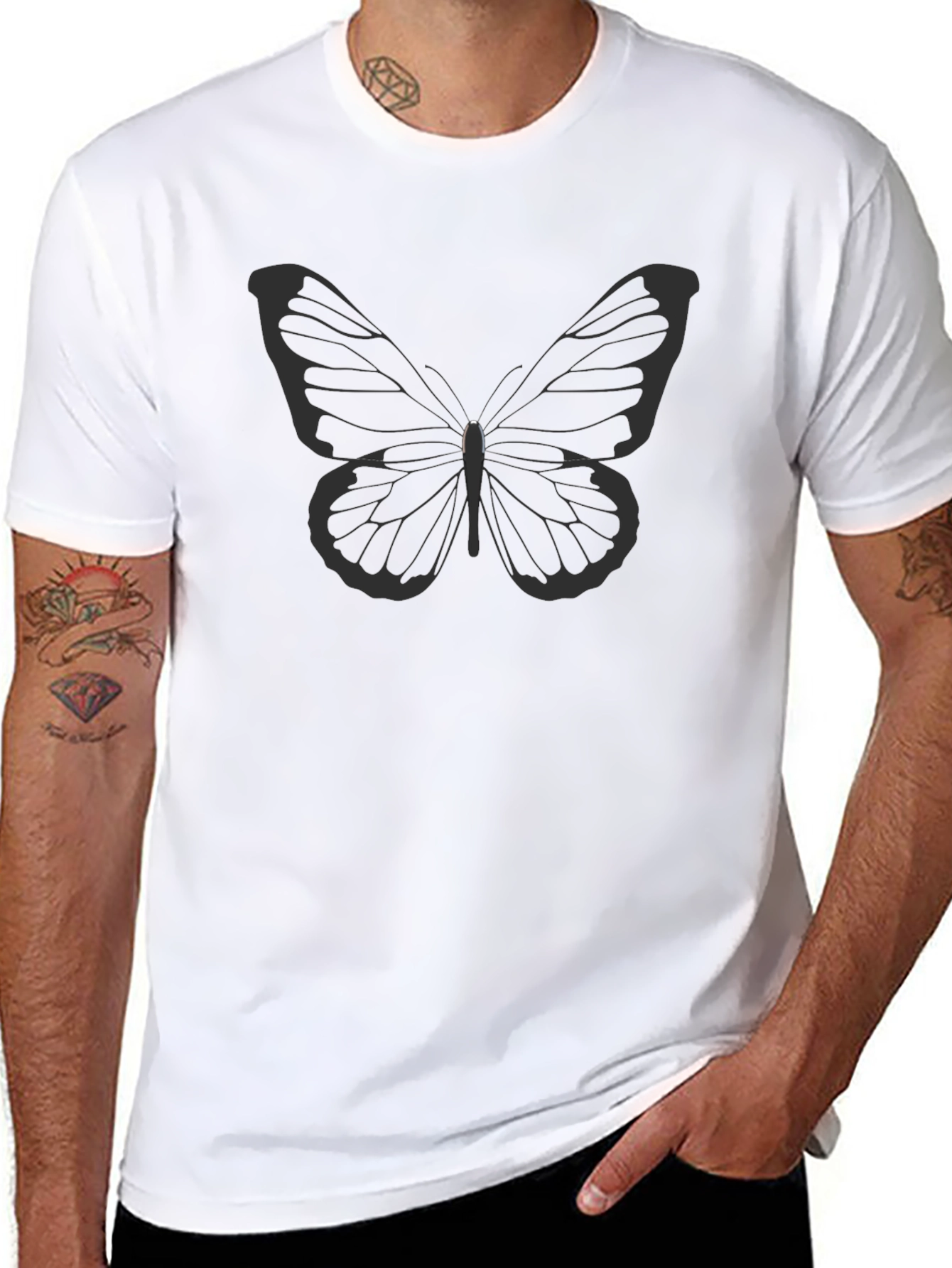 Butterfly Graphic Tee - Stylish Black Cotton T-Shirt