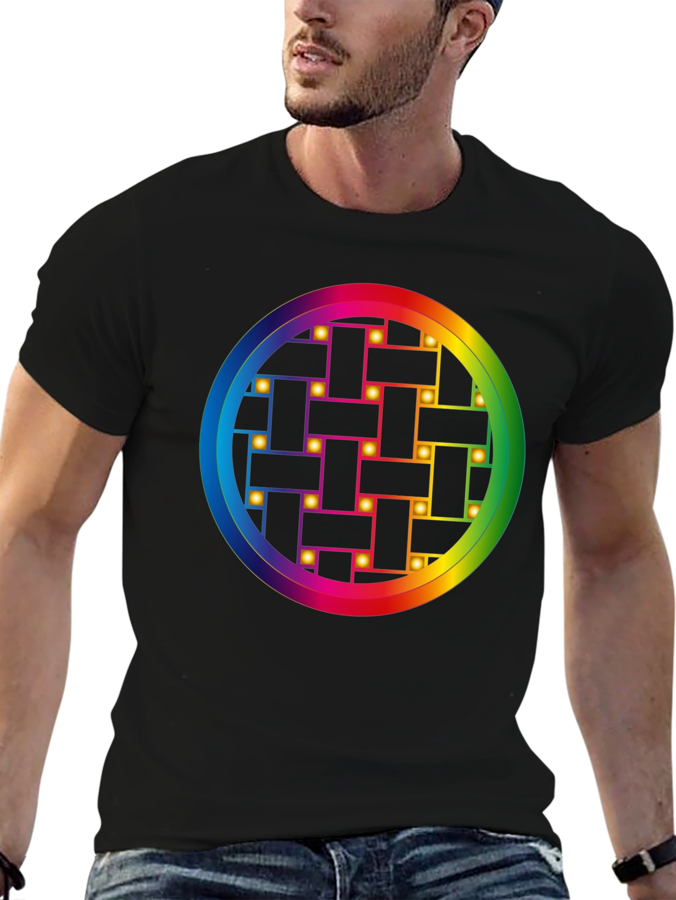 Rainbow Weave Circle Graphic T-Shirt