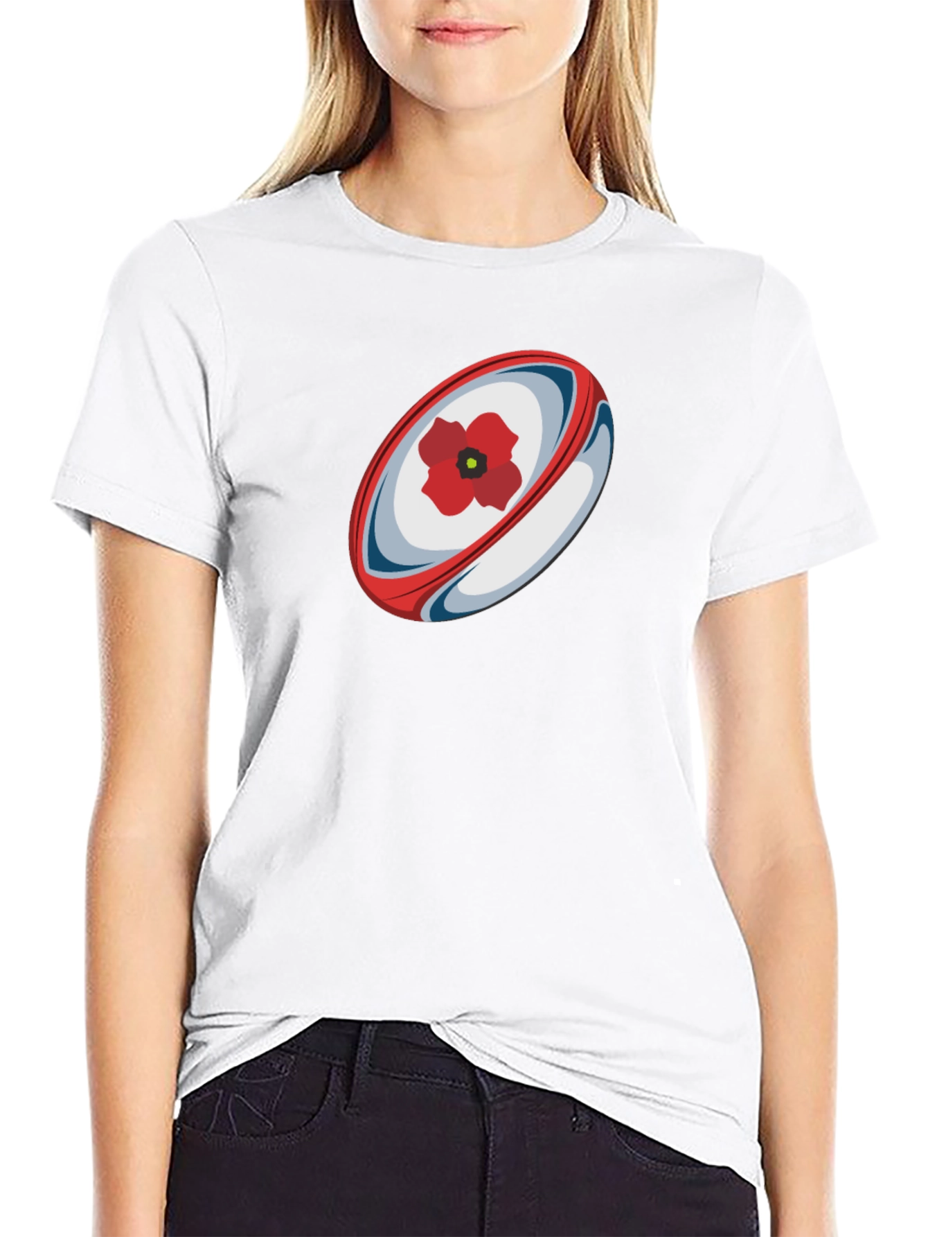 Rugby Ball Poppy Graphic T-Shirt