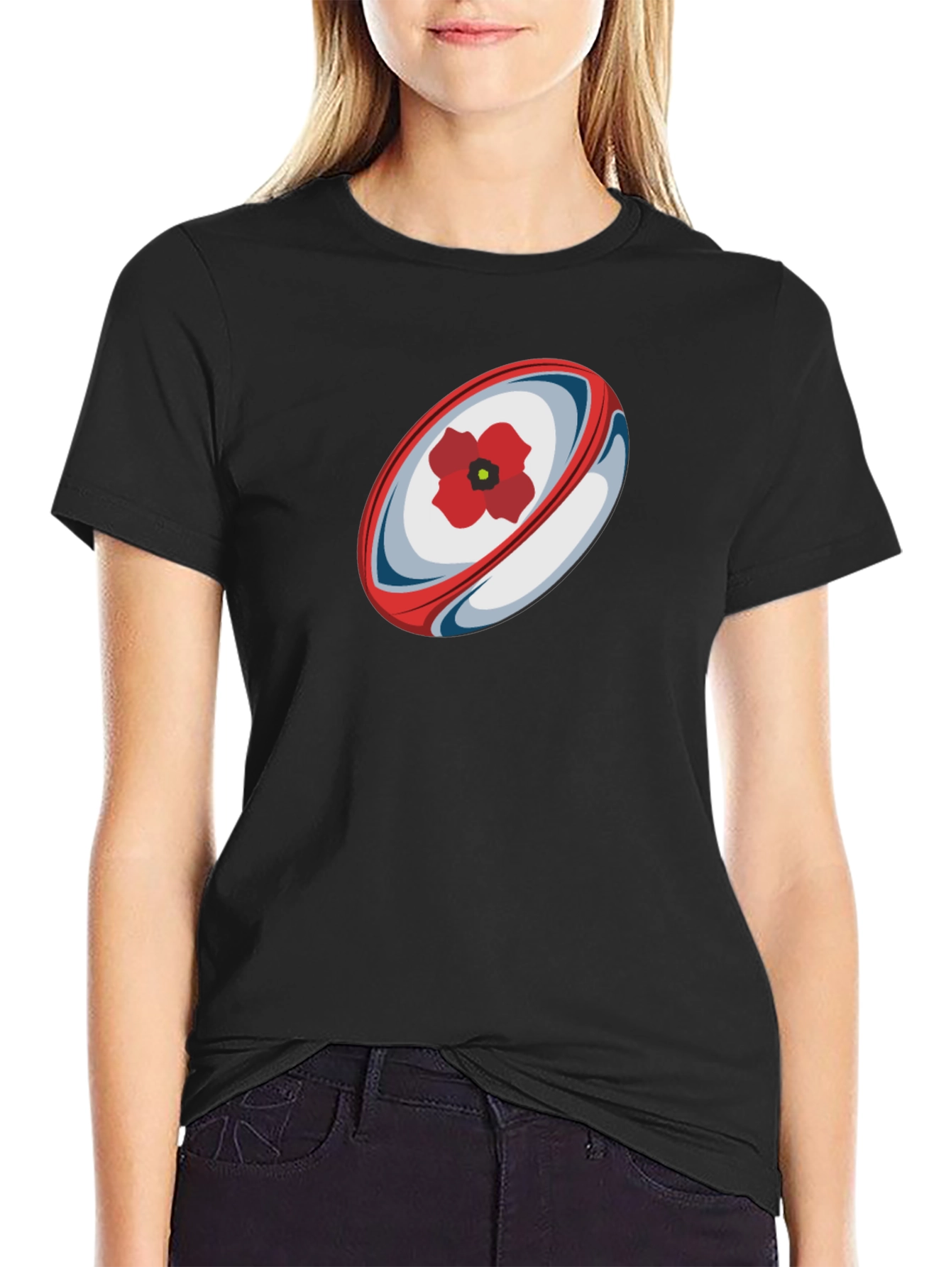 Rugby Ball Poppy Graphic T-Shirt