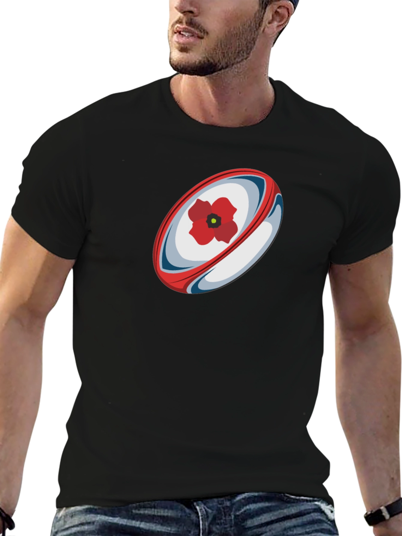 Rugby Ball Poppy Graphic T-Shirt