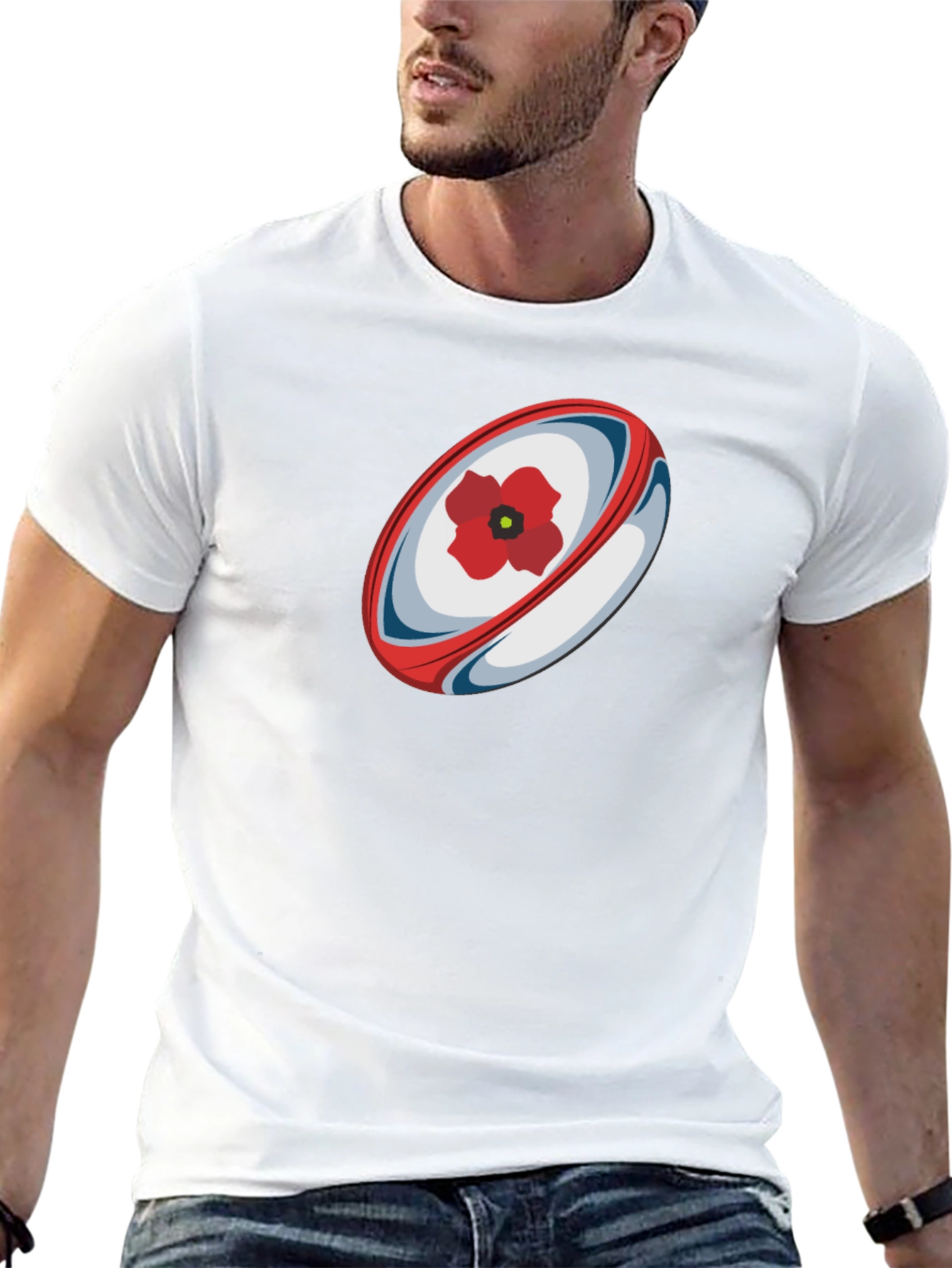 Rugby Ball Poppy Graphic T-Shirt