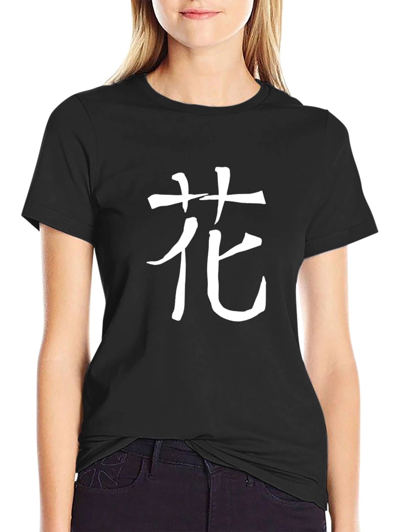 Floral Kanji Graphic Tee - Stylish Black T-Shirt