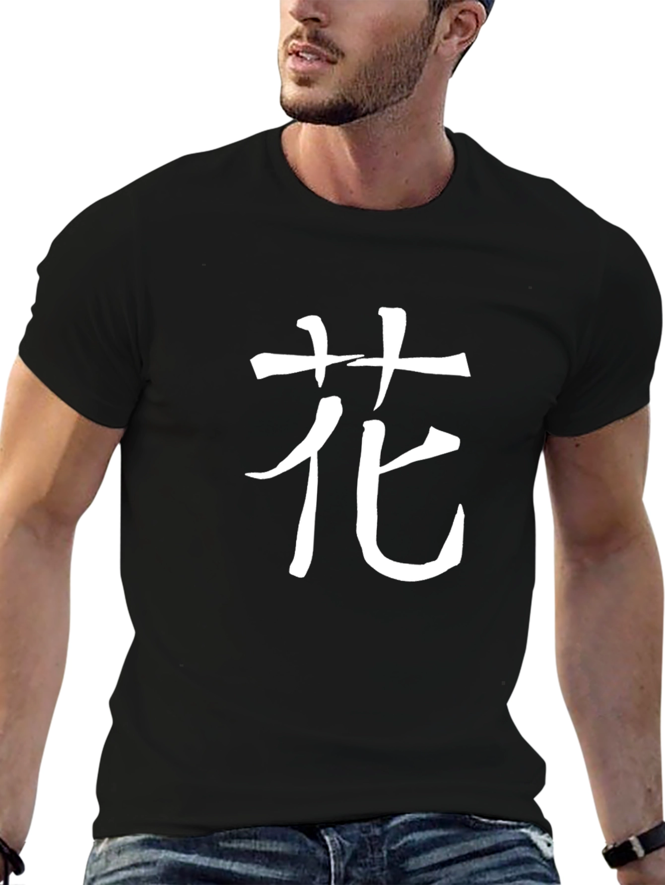 Floral Kanji Graphic Tee - Stylish Black T-Shirt