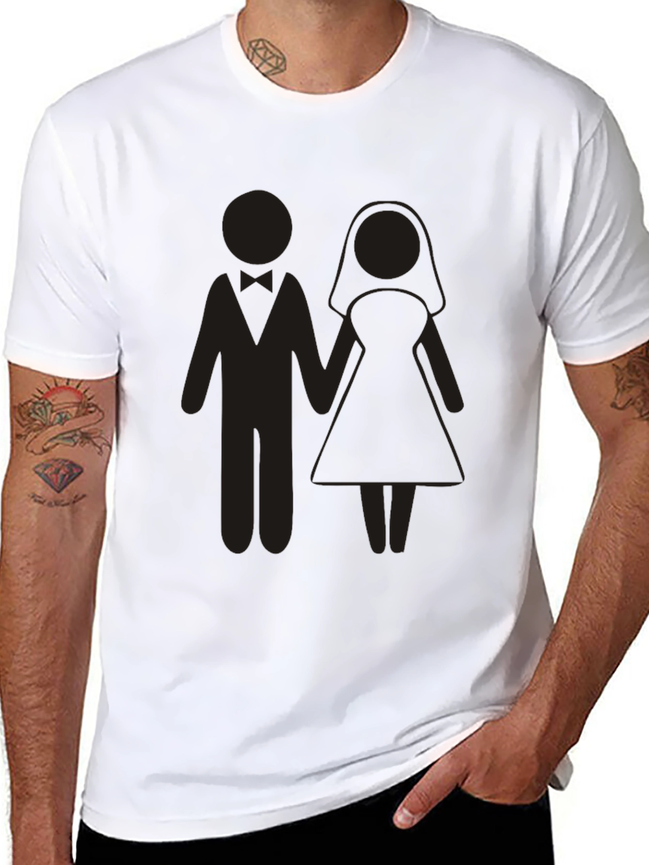 Wedding Couple Graphic Tee - Black Cotton Blend
