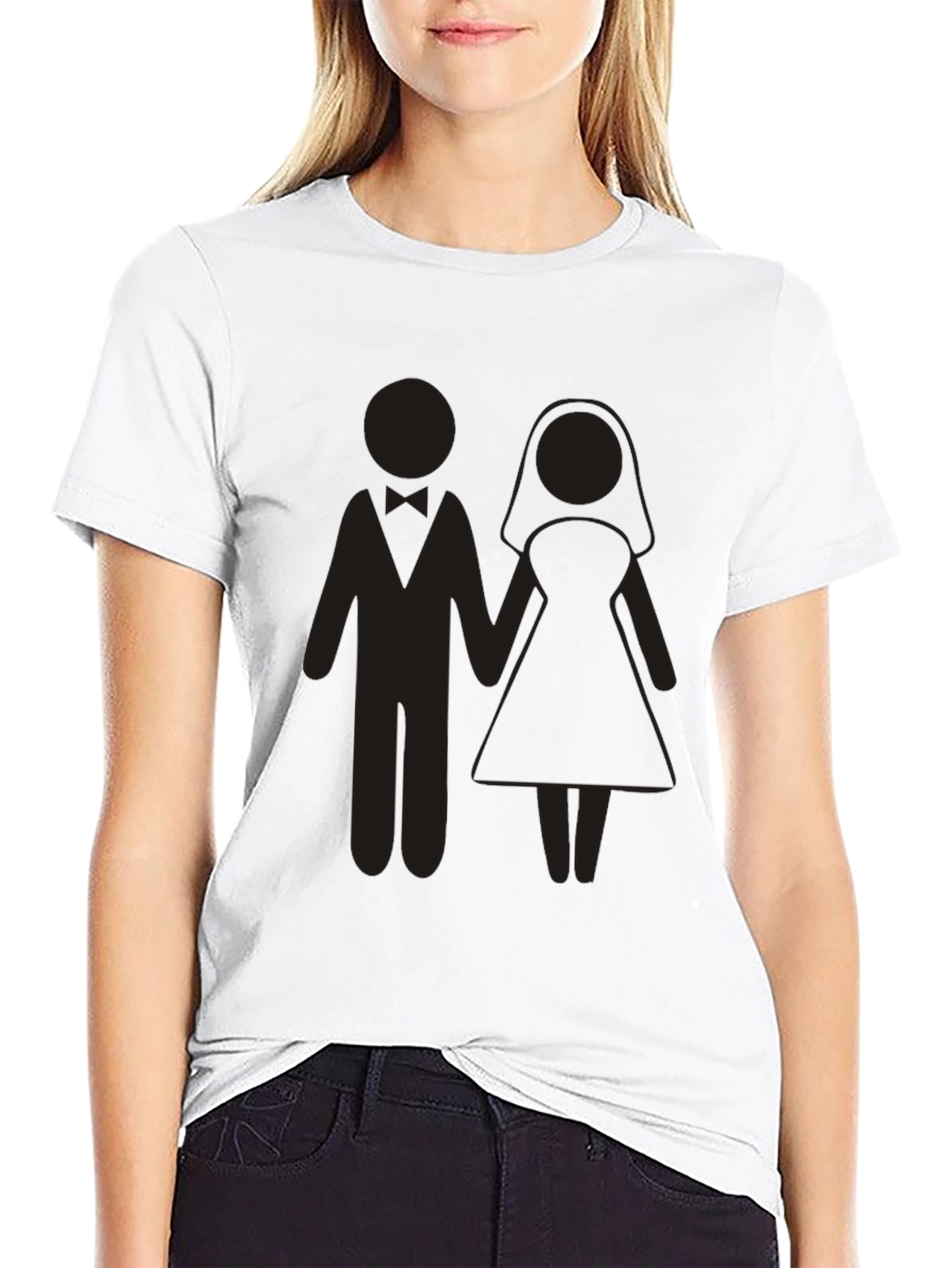 Wedding Couple Graphic Tee - Black Cotton Blend