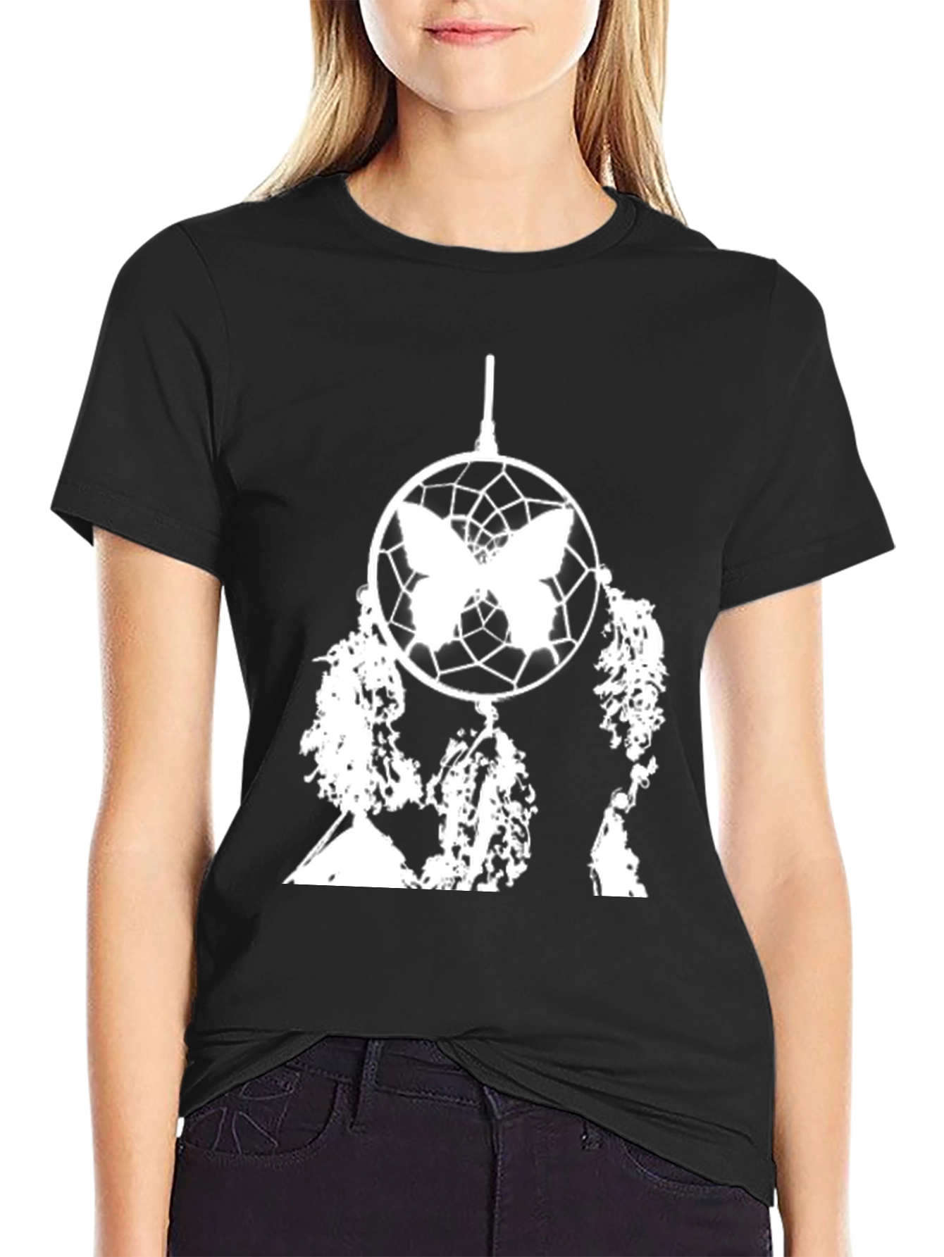 Black T-Shirt with Dreamcatcher Graphic Print