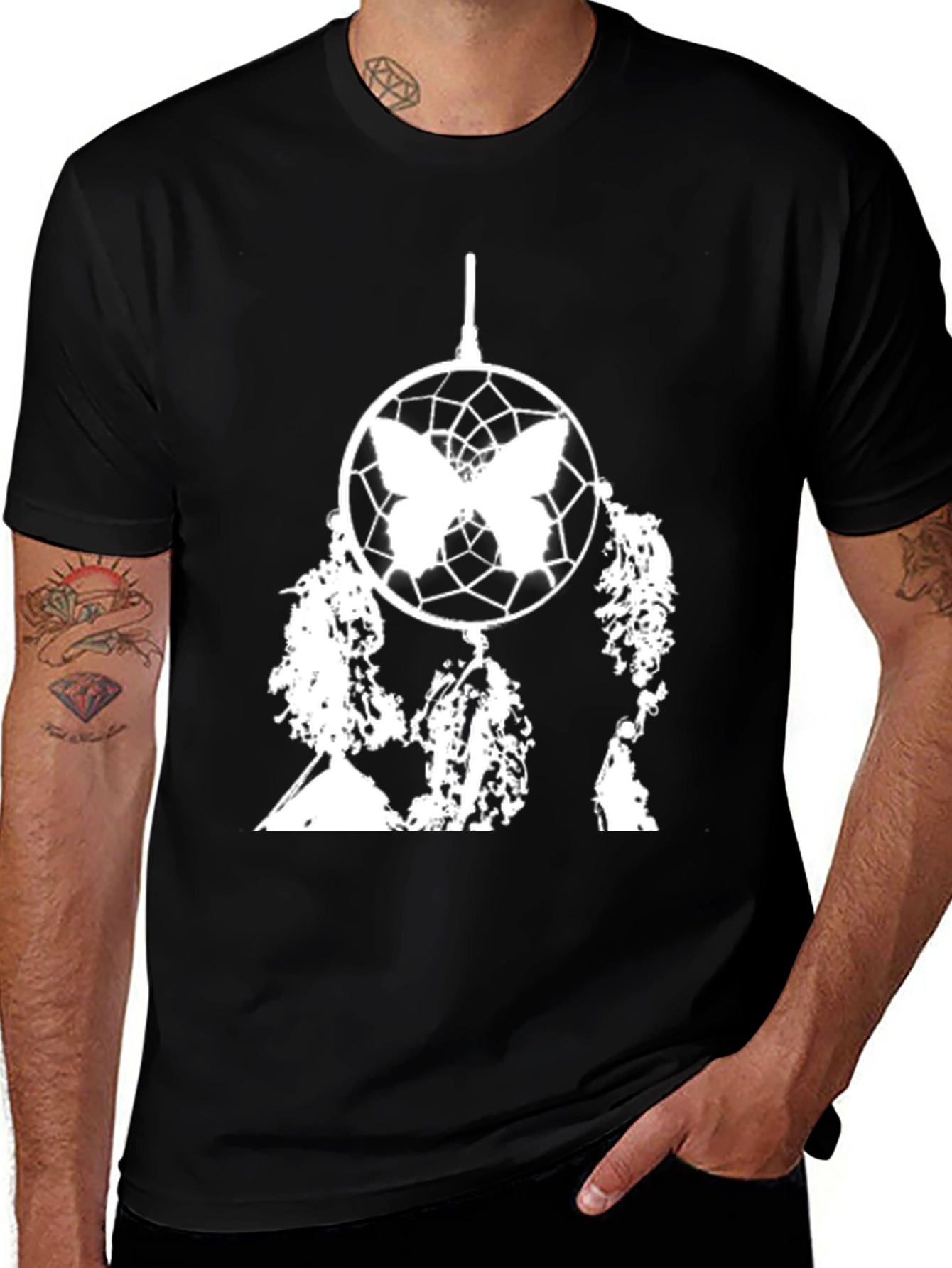 Black T-Shirt with Dreamcatcher Graphic Print