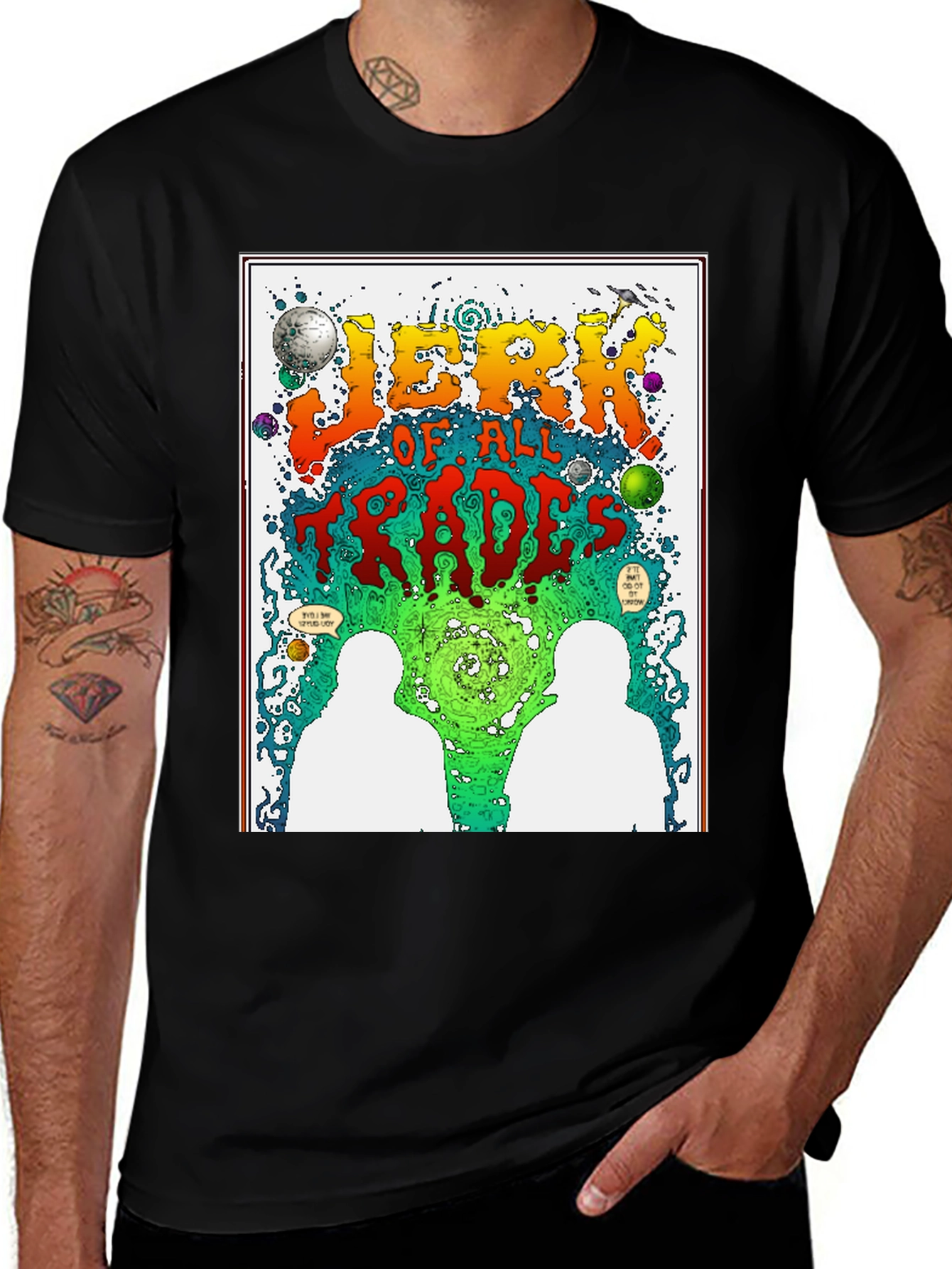 Jerk of All Trades Graphic Print Black T-Shirt