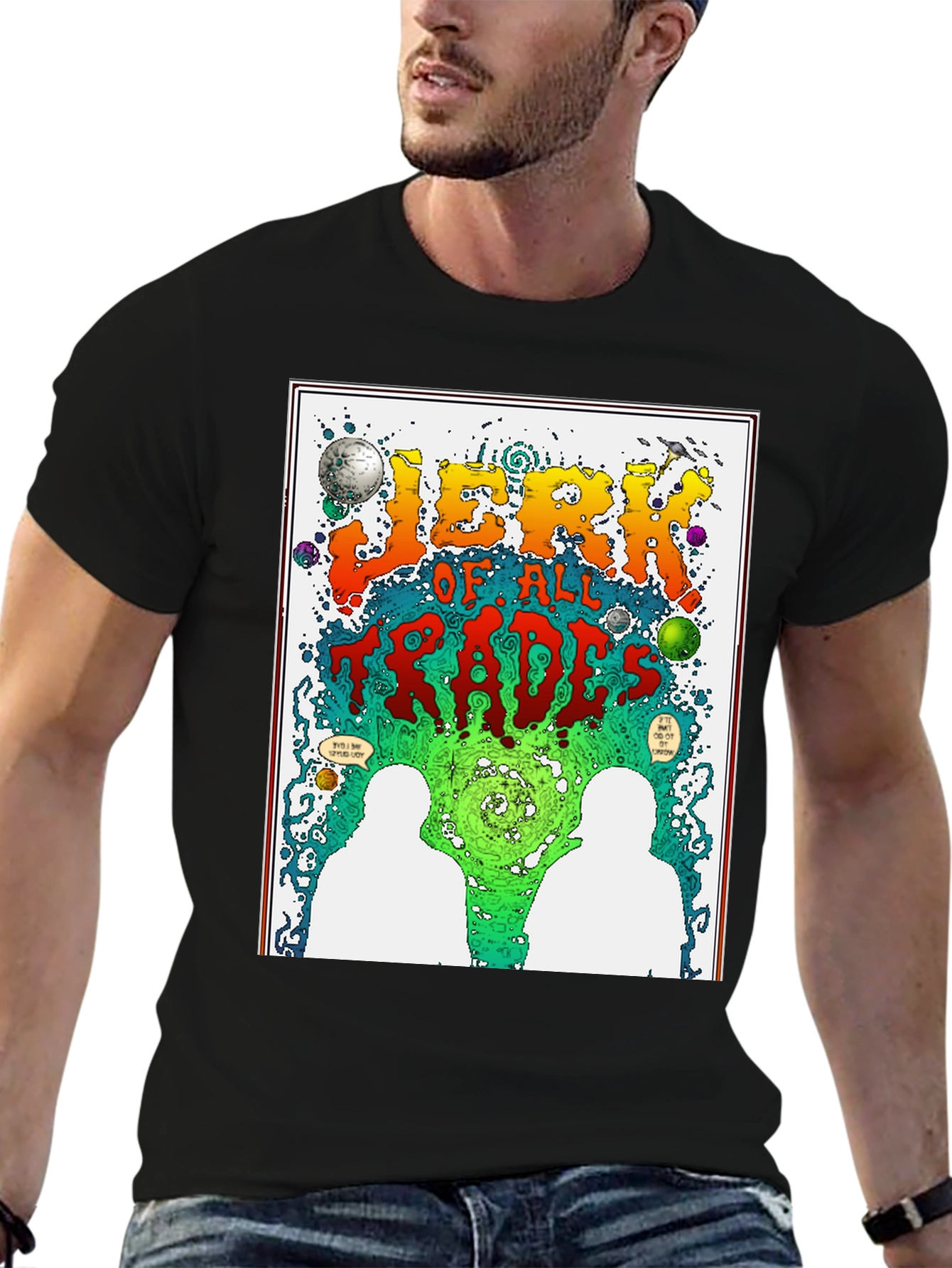 Jerk of All Trades Graphic Print Black T-Shirt