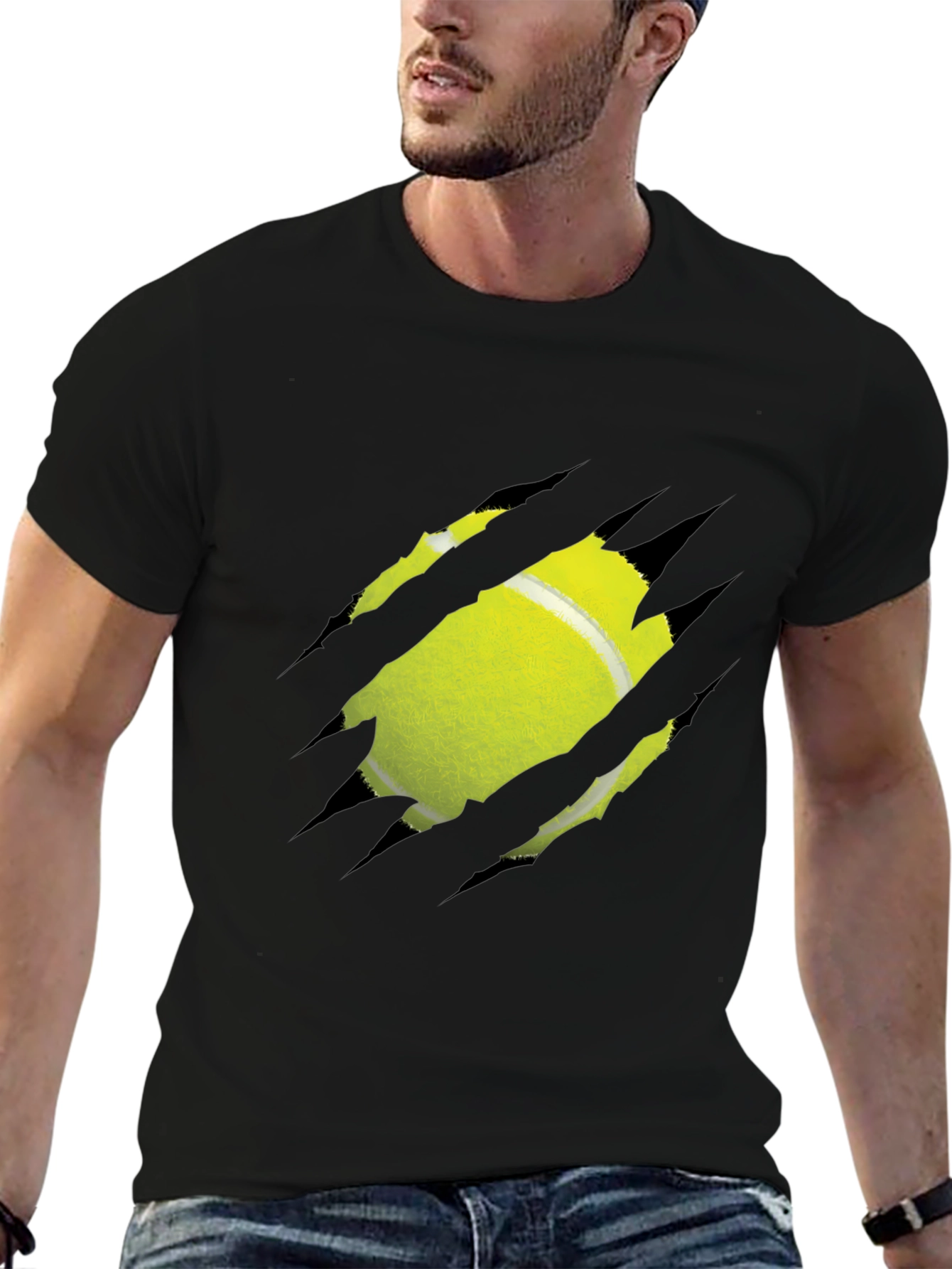 Tennis Ball Ripped Graphic Tee - Unique Design