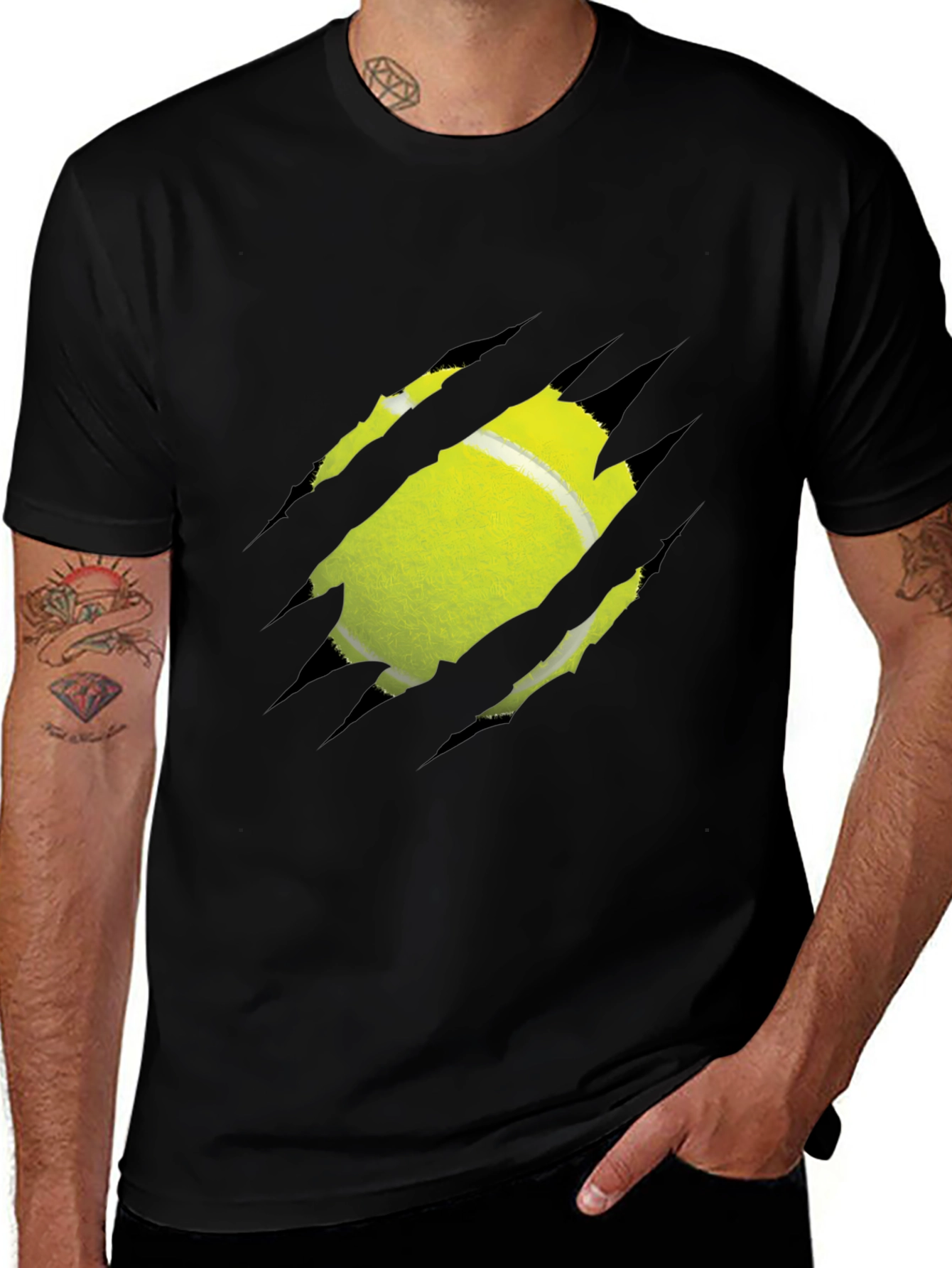 Tennis Ball Ripped Graphic Tee - Unique Design