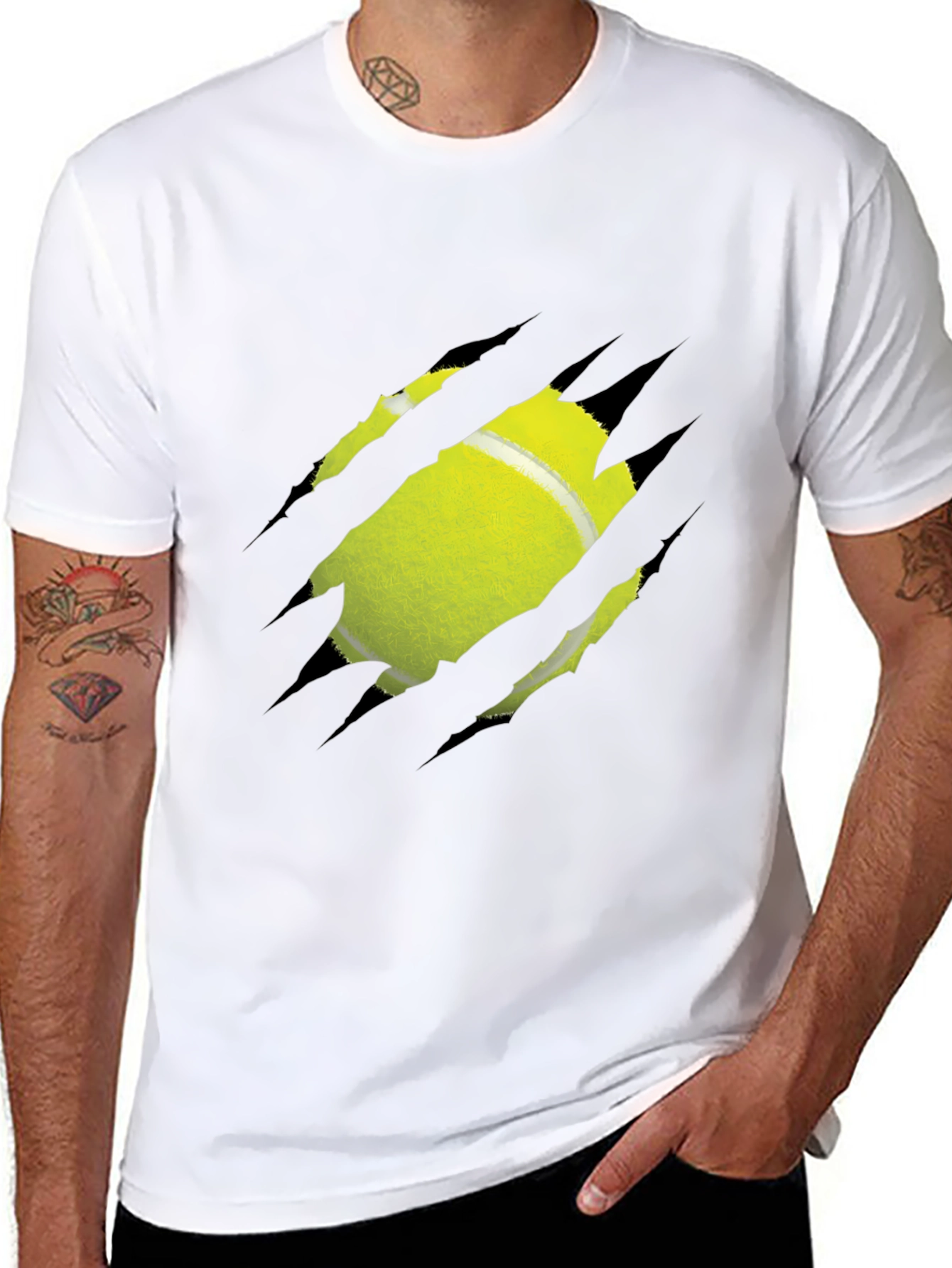 Tennis Ball Ripped Graphic Tee - Unique Design