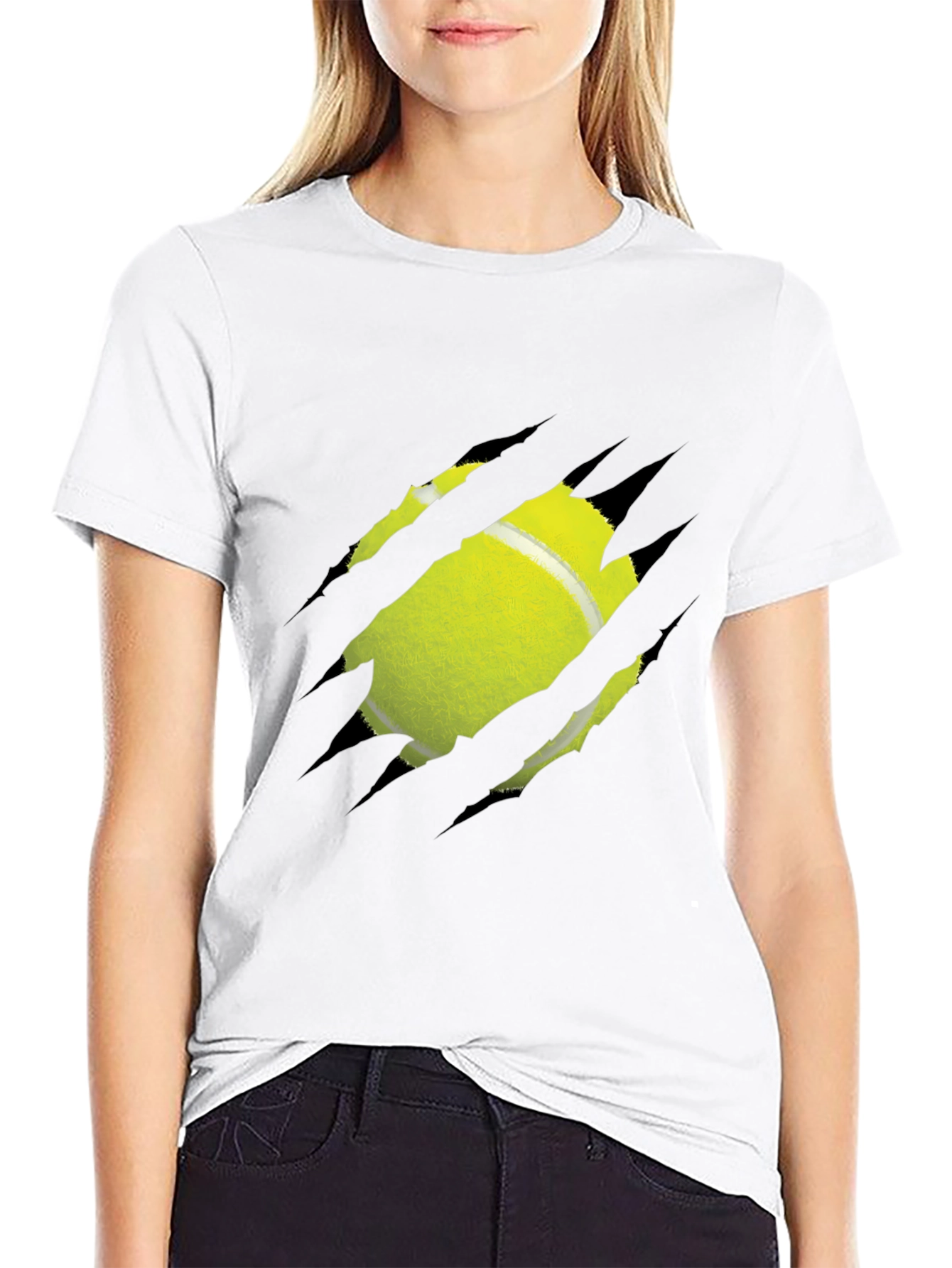 Tennis Ball Ripped Graphic Tee - Unique Design