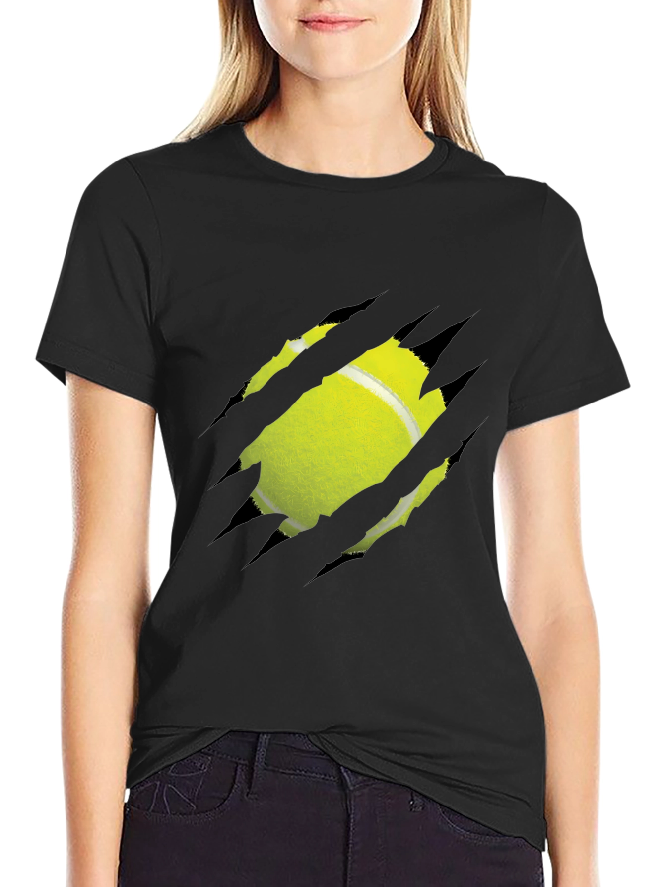 Tennis Ball Ripped Graphic Tee - Unique Design