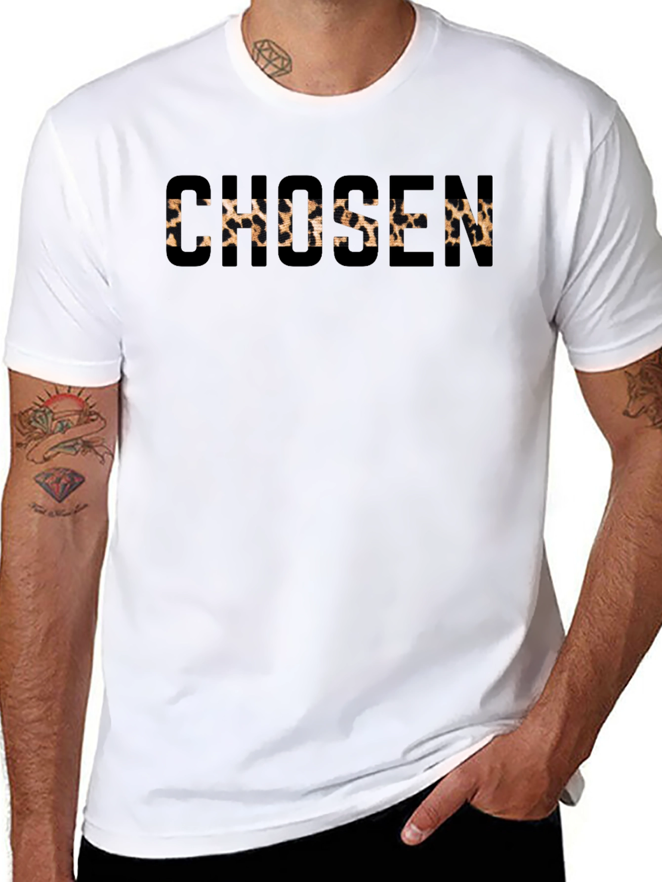 Chosen Leopard Print Mens Black T-Shirt