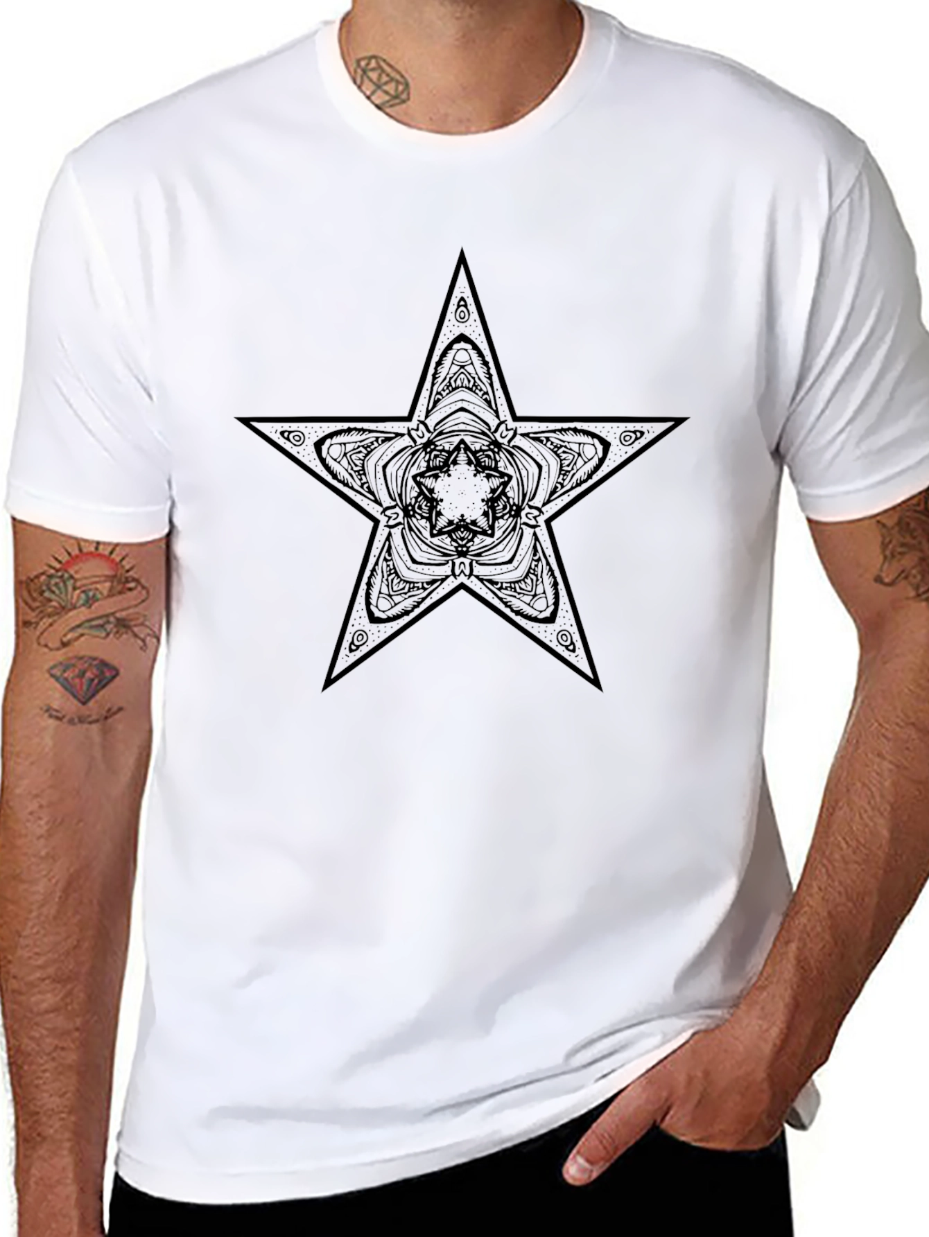Black Star Mandala Graphic Tee - Casual Comfort