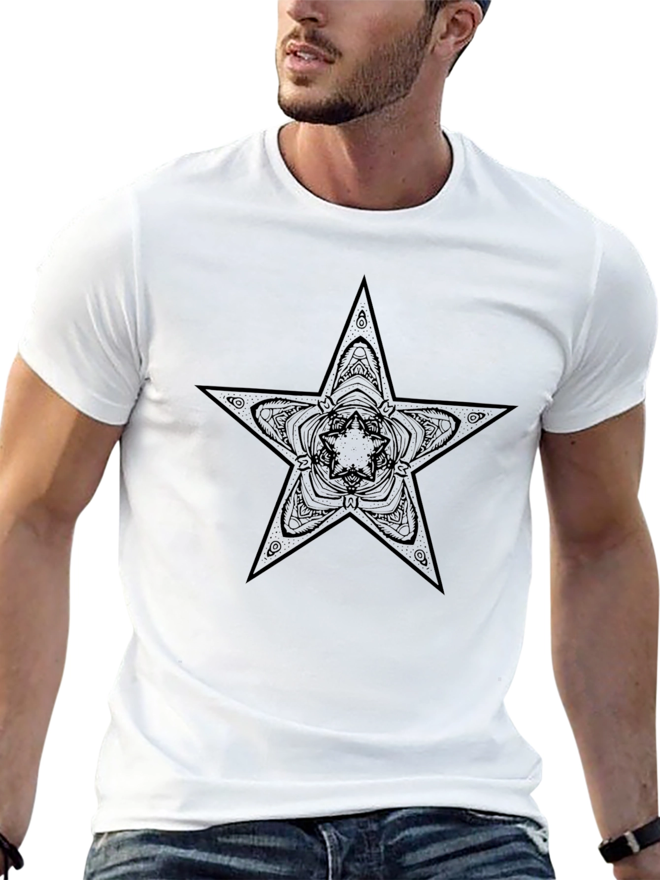 Black Star Mandala Graphic Tee - Casual Comfort