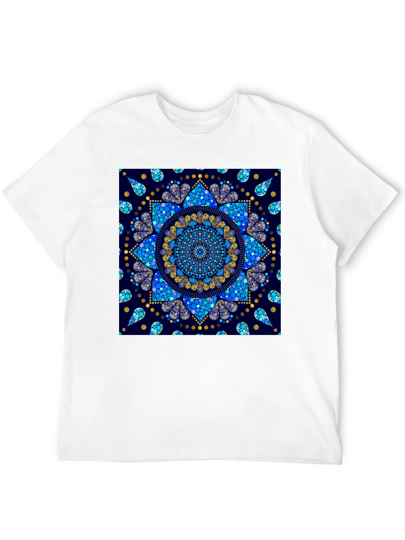 Black T-Shirt with Blue Mandala Print