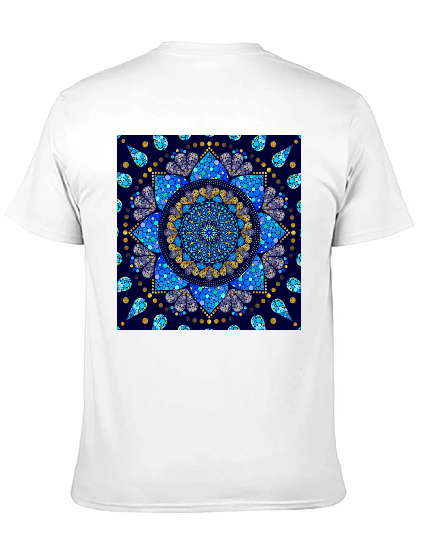 Black T-Shirt with Blue Mandala Print
