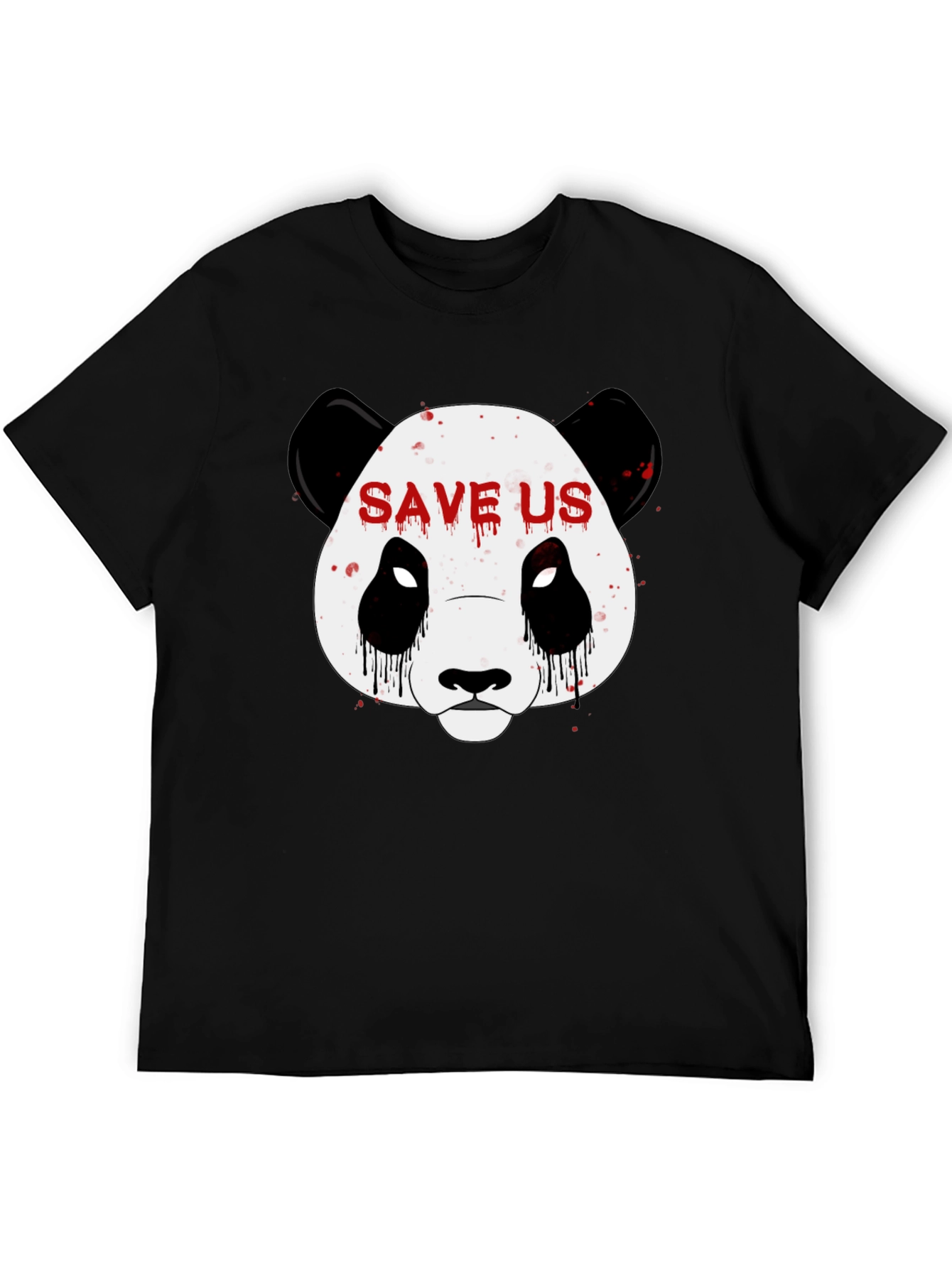 Save Us Panda Graphic Print Black T-Shirt