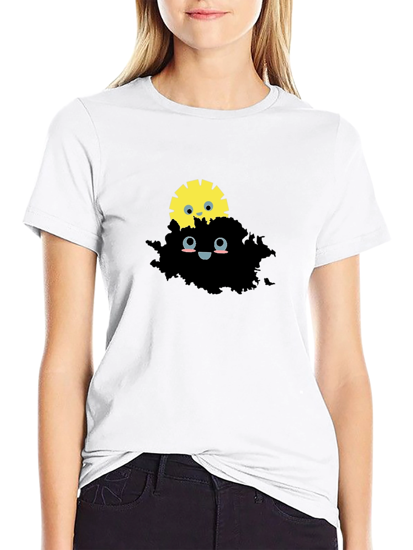Sunshine & Cloud Graphic Tee - Trendy Black T-Shirt