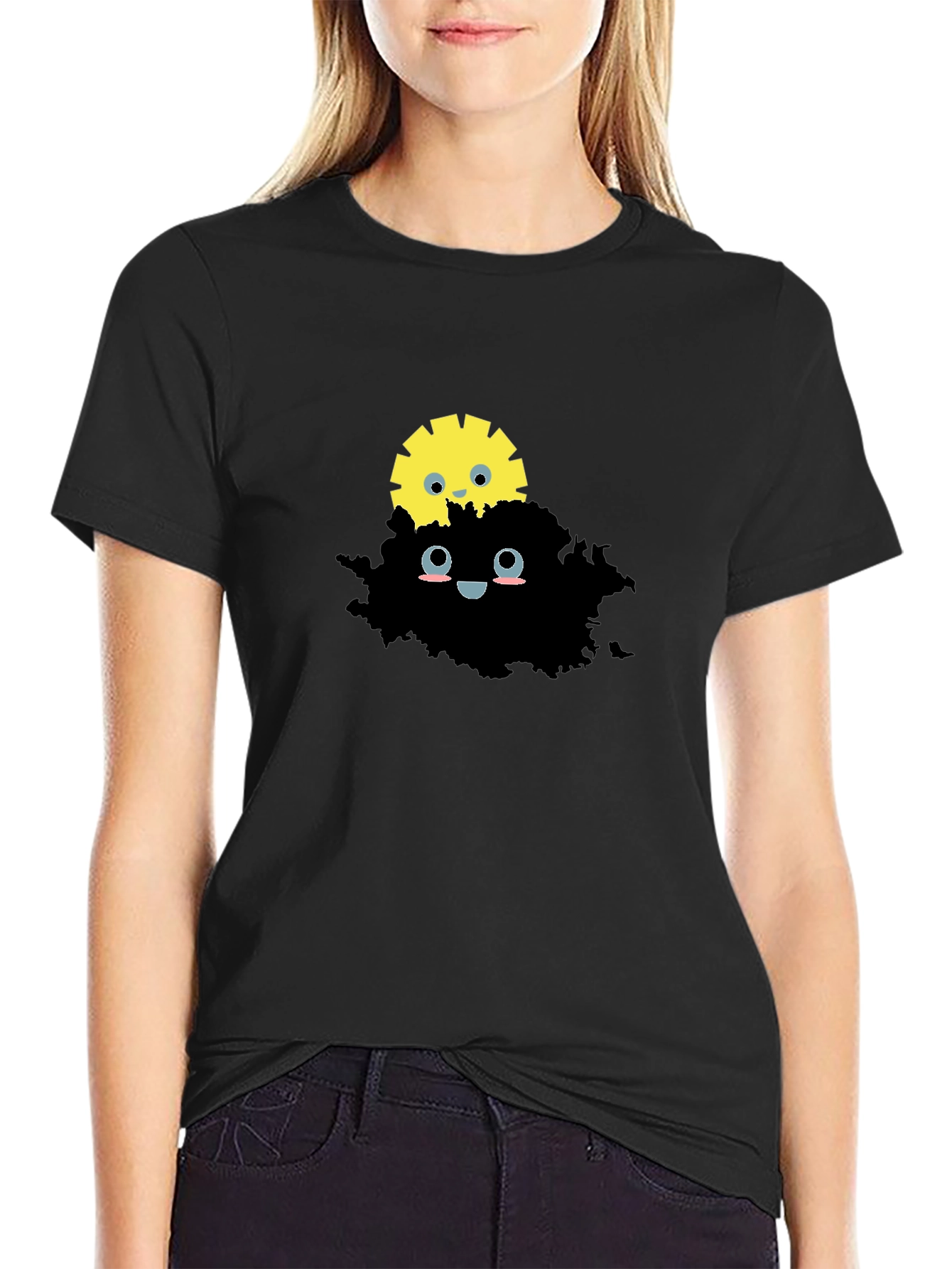 Sunshine & Cloud Graphic Tee - Trendy Black T-Shirt