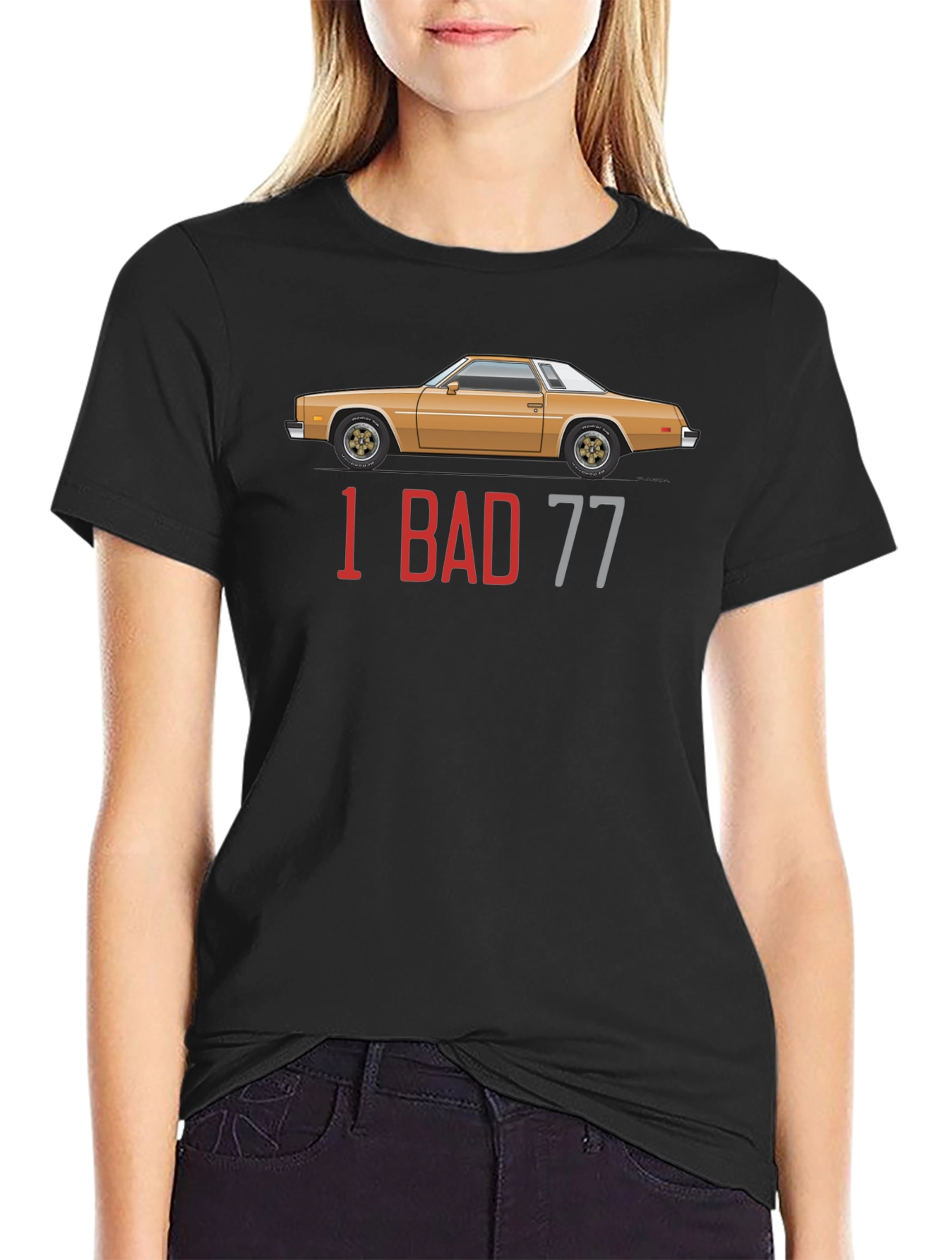 1 Bad 77 Car Graphic Black T-Shirt