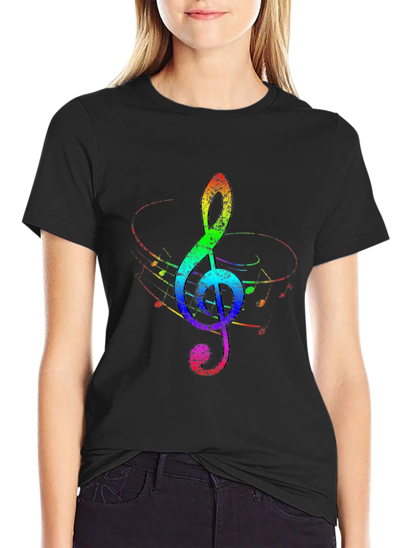 Rainbow Treble Clef Black T-Shirt