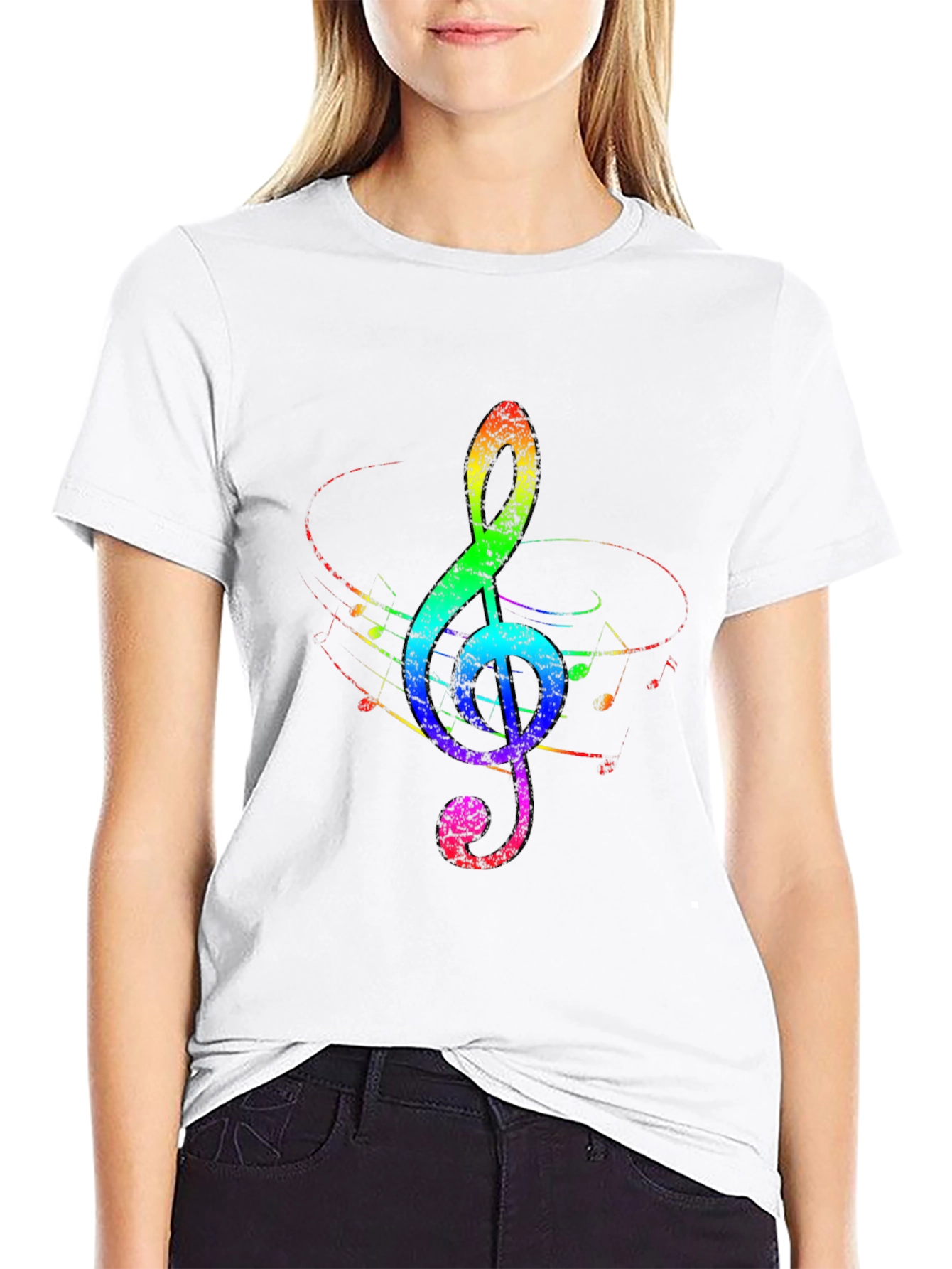 Rainbow Treble Clef Black T-Shirt