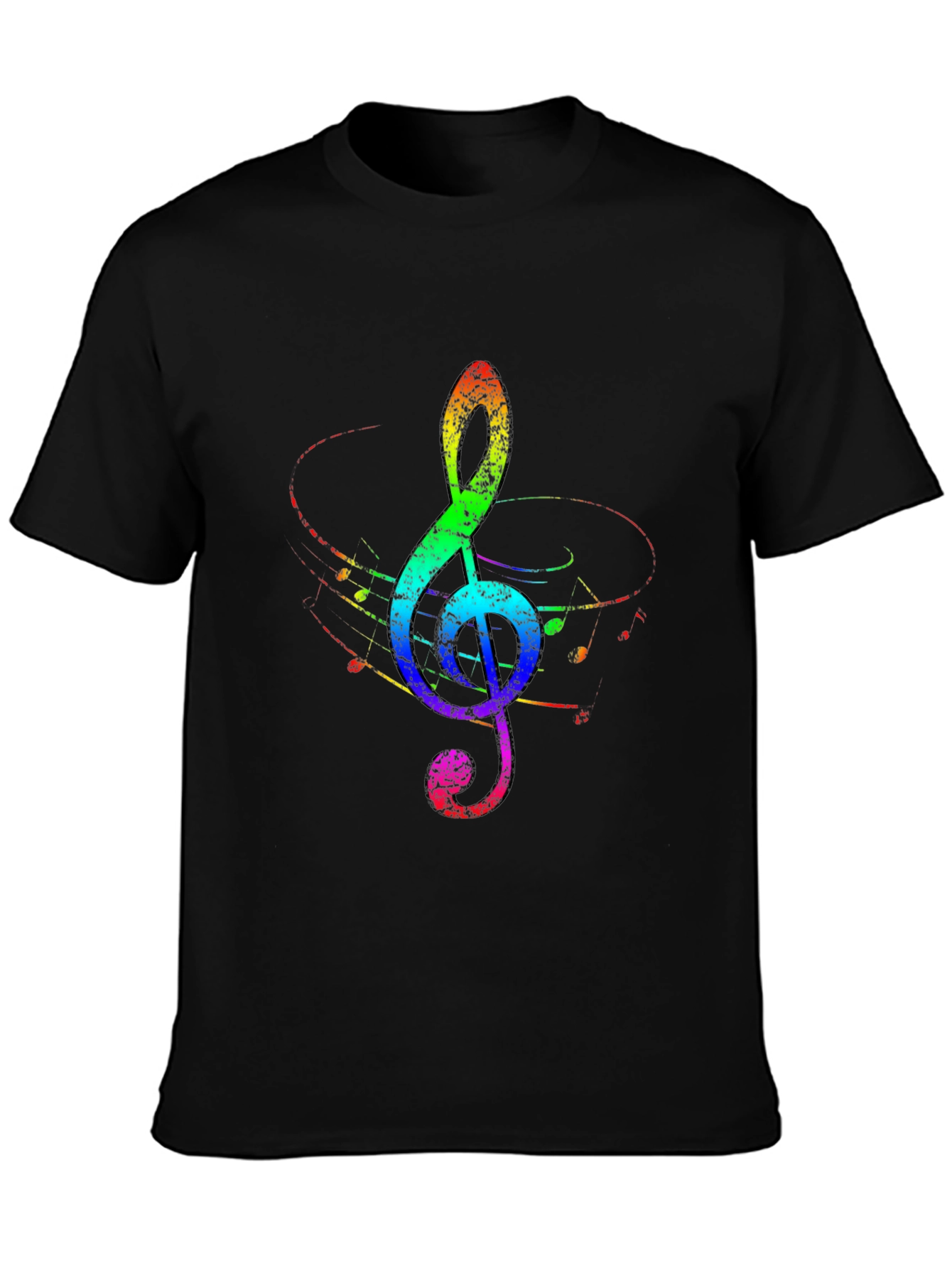 Rainbow Treble Clef Black T-Shirt