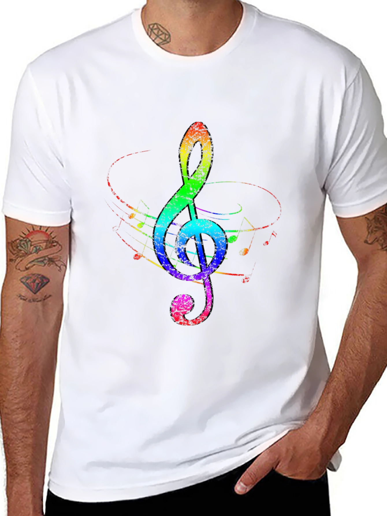 Rainbow Treble Clef Black T-Shirt