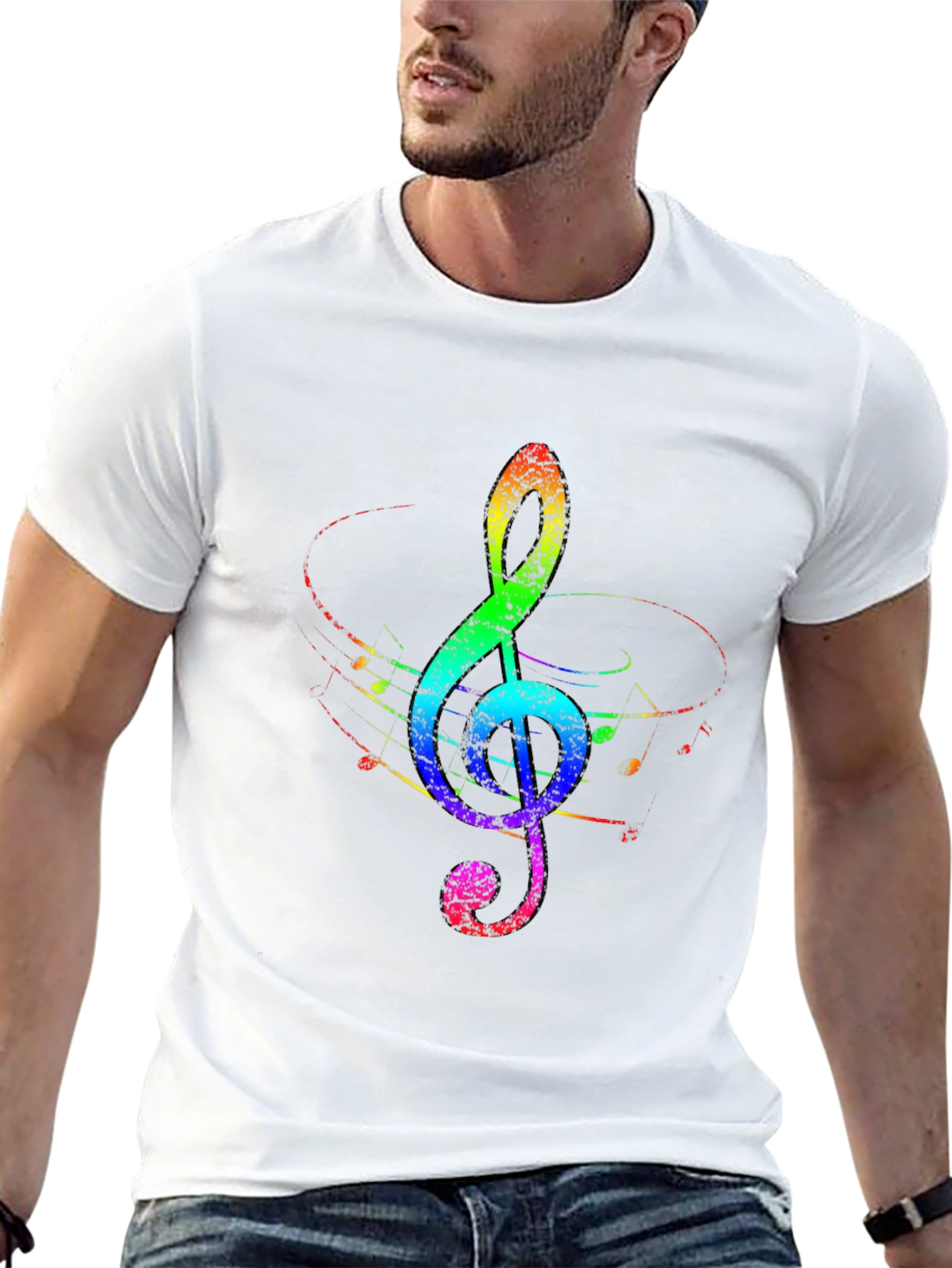 Rainbow Treble Clef Black T-Shirt