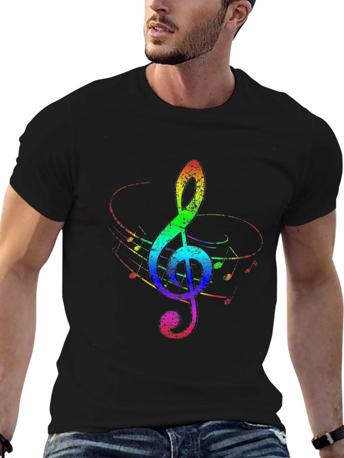 Rainbow Treble Clef Black T-Shirt