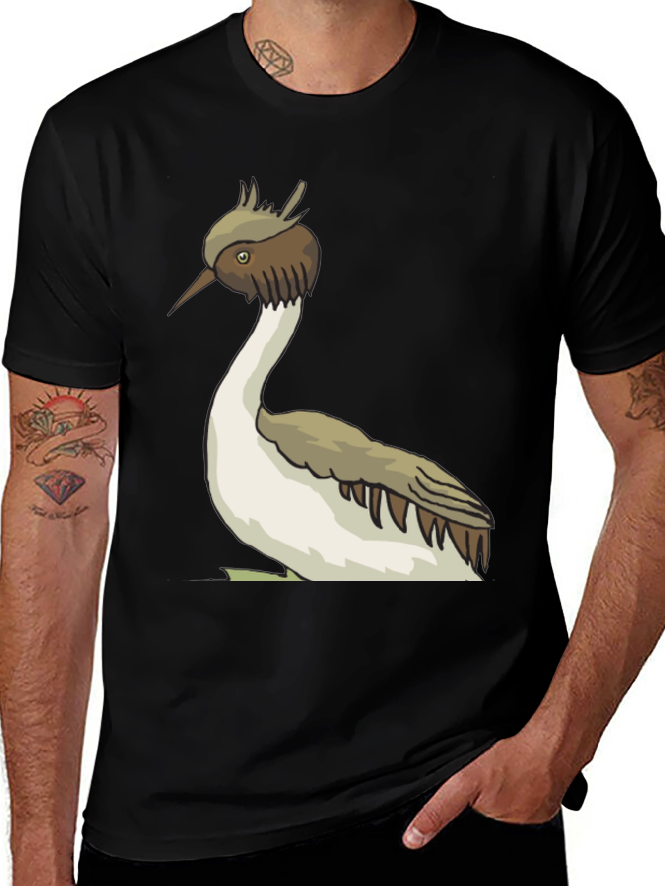 Unique Bird Graphic Tee - Black Cotton Blend