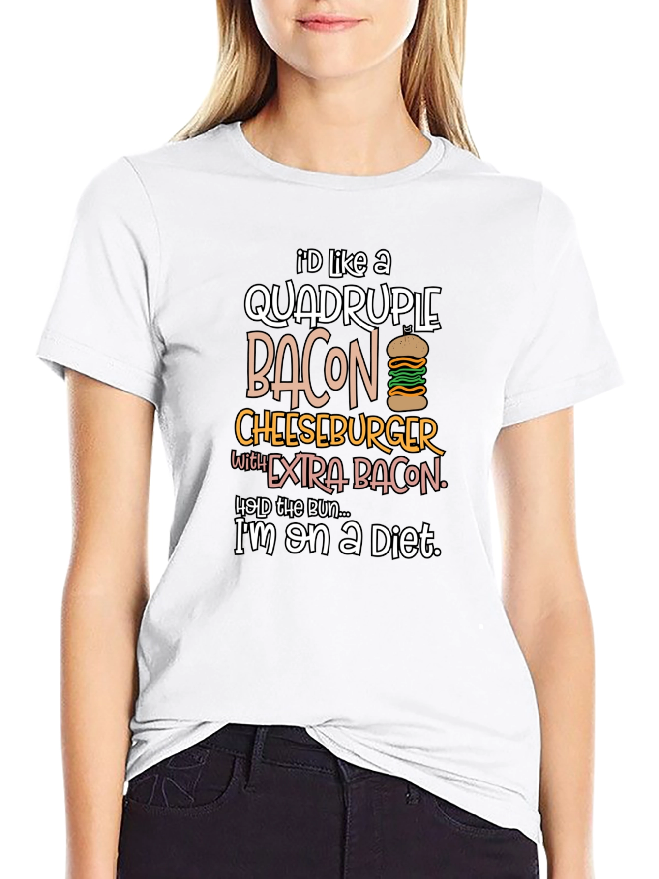 Diet Humor T-Shirt: Quadruple Bacon Cheeseburger