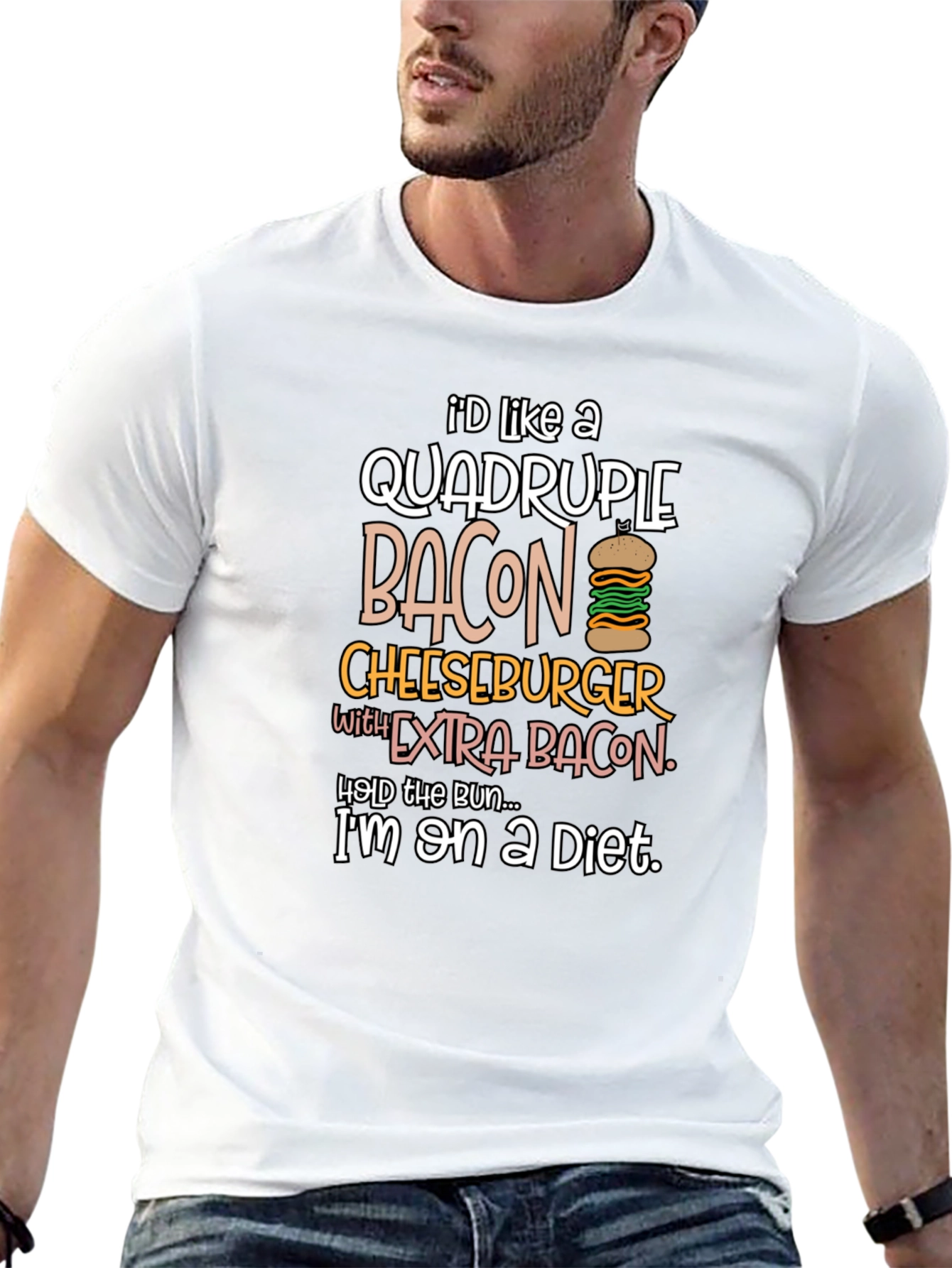 Diet Humor T-Shirt: Quadruple Bacon Cheeseburger