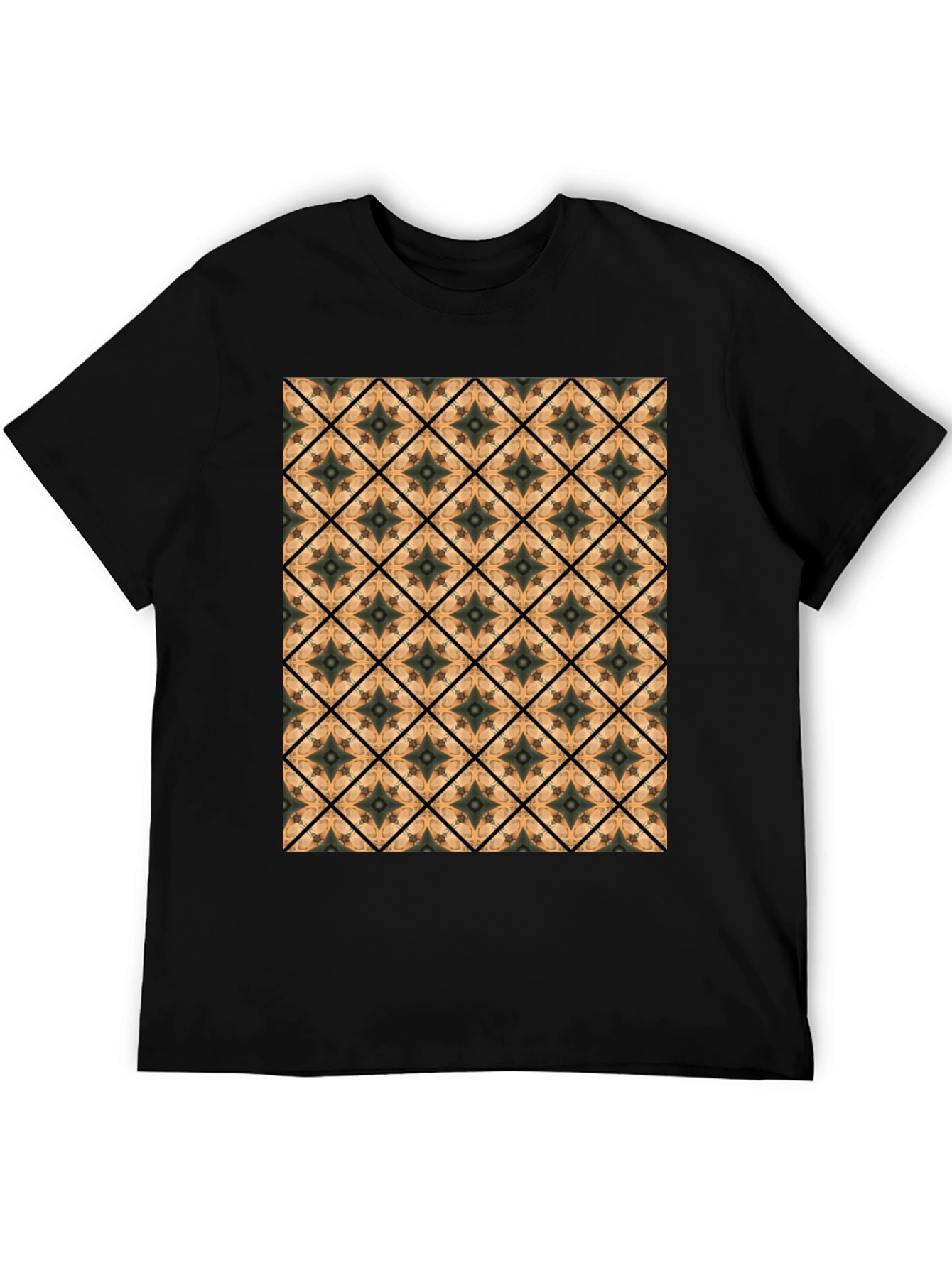 Geometric Tile Pattern Black T-Shirt